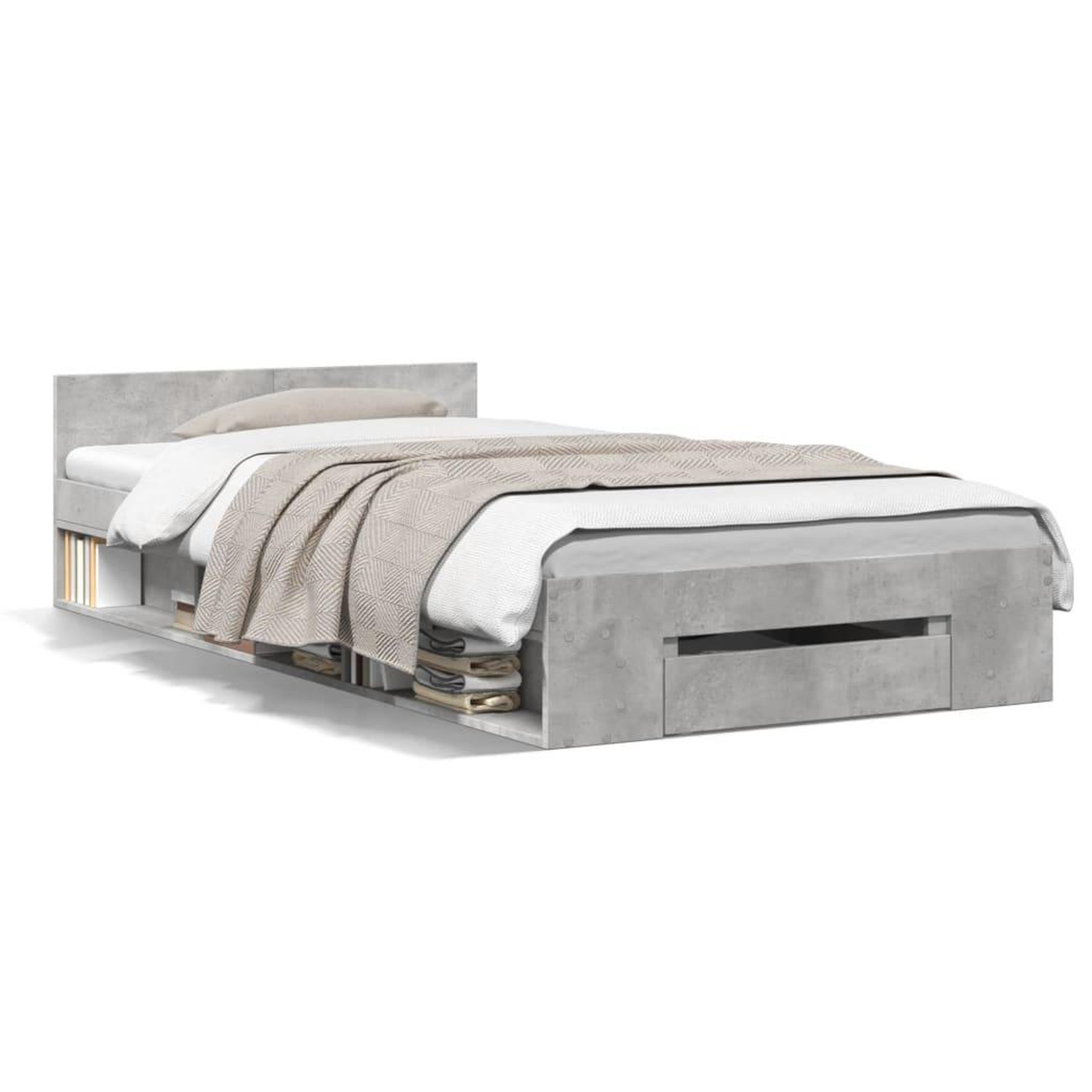 Voir la diapositive 2 : VIDAXL Cadre de lit avec tiroir sans matelas gris beton 90x200 cm