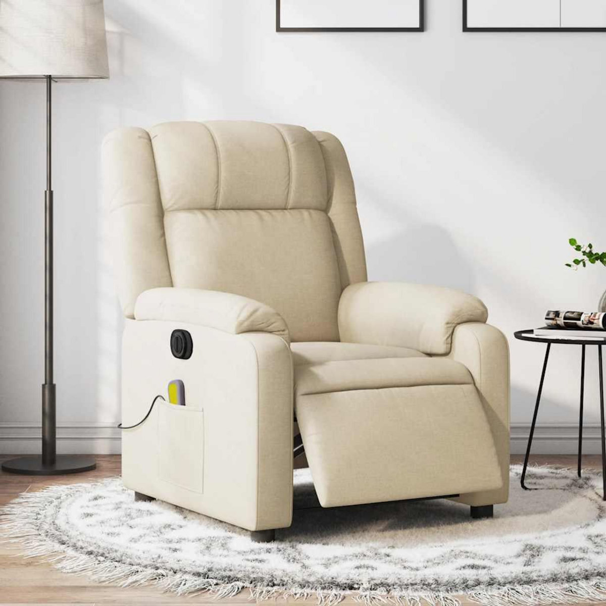 VIDAXL Fauteuil inclinable de massage electrique creme tissu