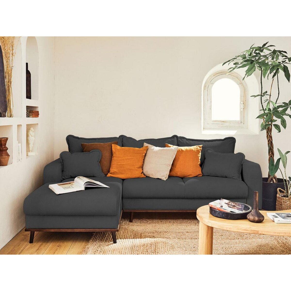 LISA DESIGN Albane - canapé d'angle gauche - 4 places - convertible avec coffre - en velours côtelé