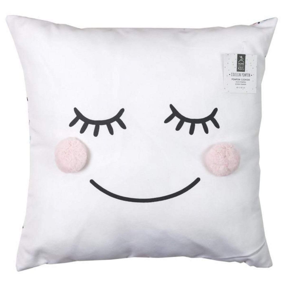 Paris Prix Coussin Déco Enfant  Pompon  40x40cm Blanc