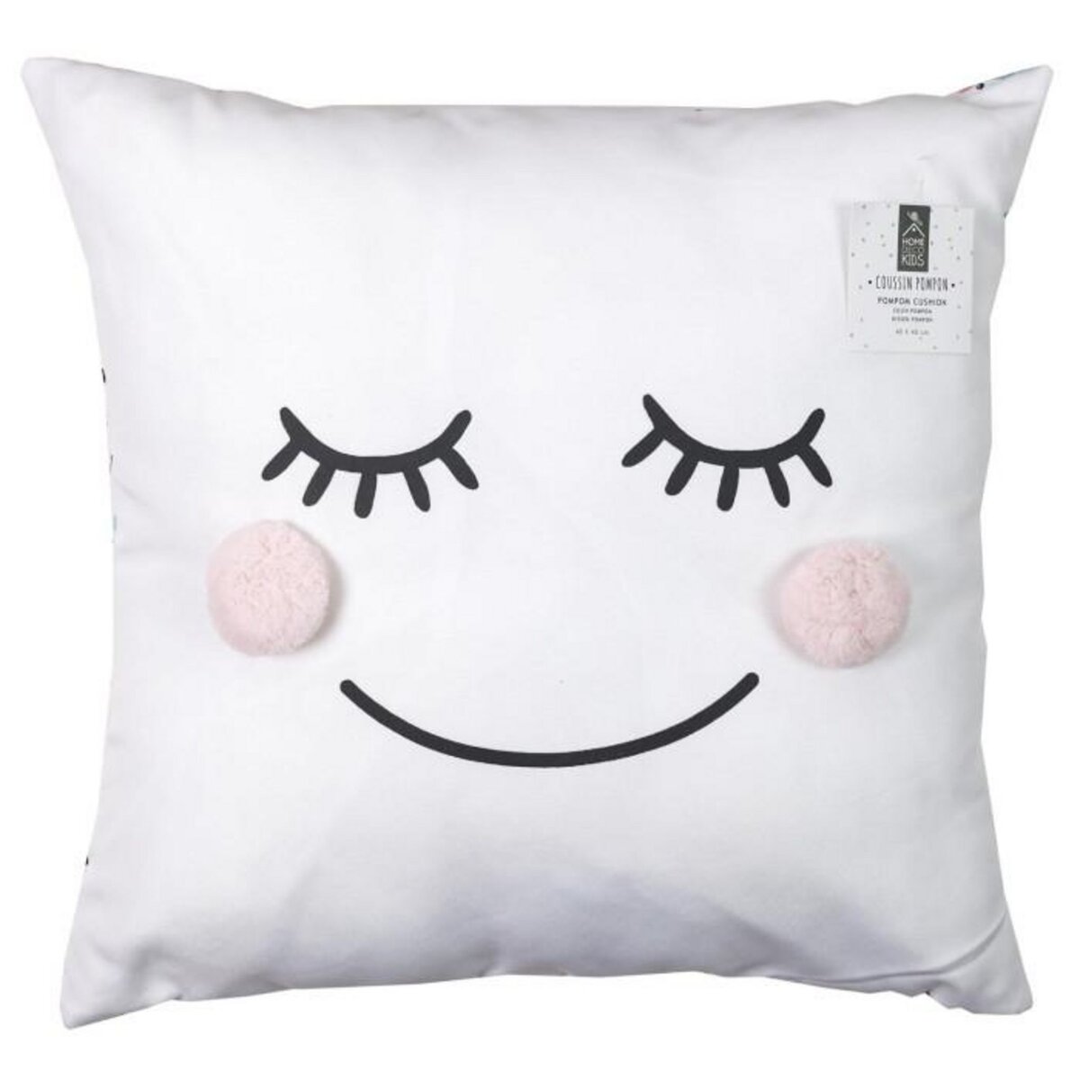 Paris Prix Coussin Déco Enfant  Pompon  40x40cm Blanc