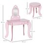 Voir la diapositive 3 : HOMCOM Coiffeuse enfant design girly avec motifs à coeur - tabouret inclus - dim. 60L x 36l x 88H cm - tiroir, miroir - MDF - rose