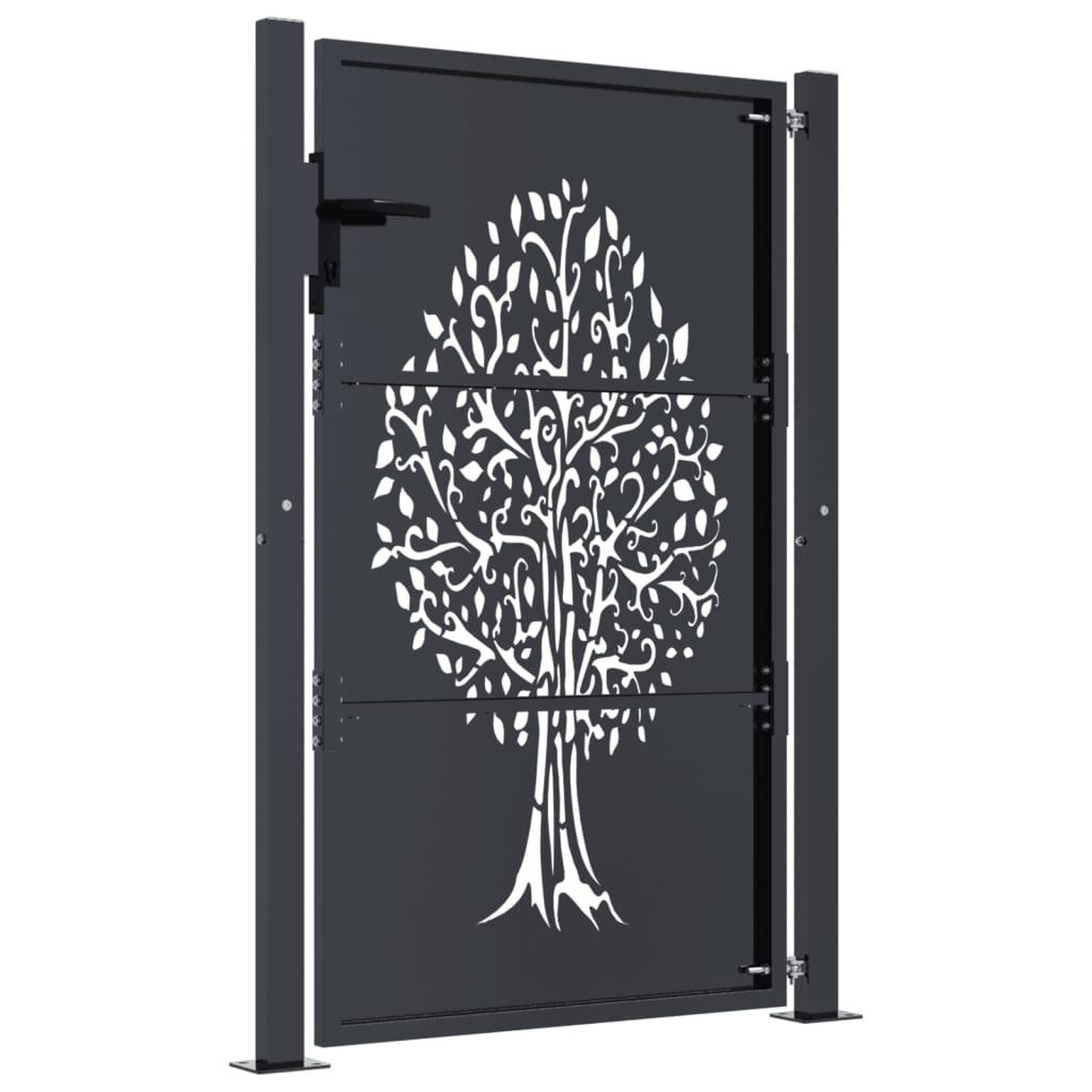 Voir la diapositive 4 : VIDAXL Portail de jardin anthracite 105x130cm acier conception d'arbre