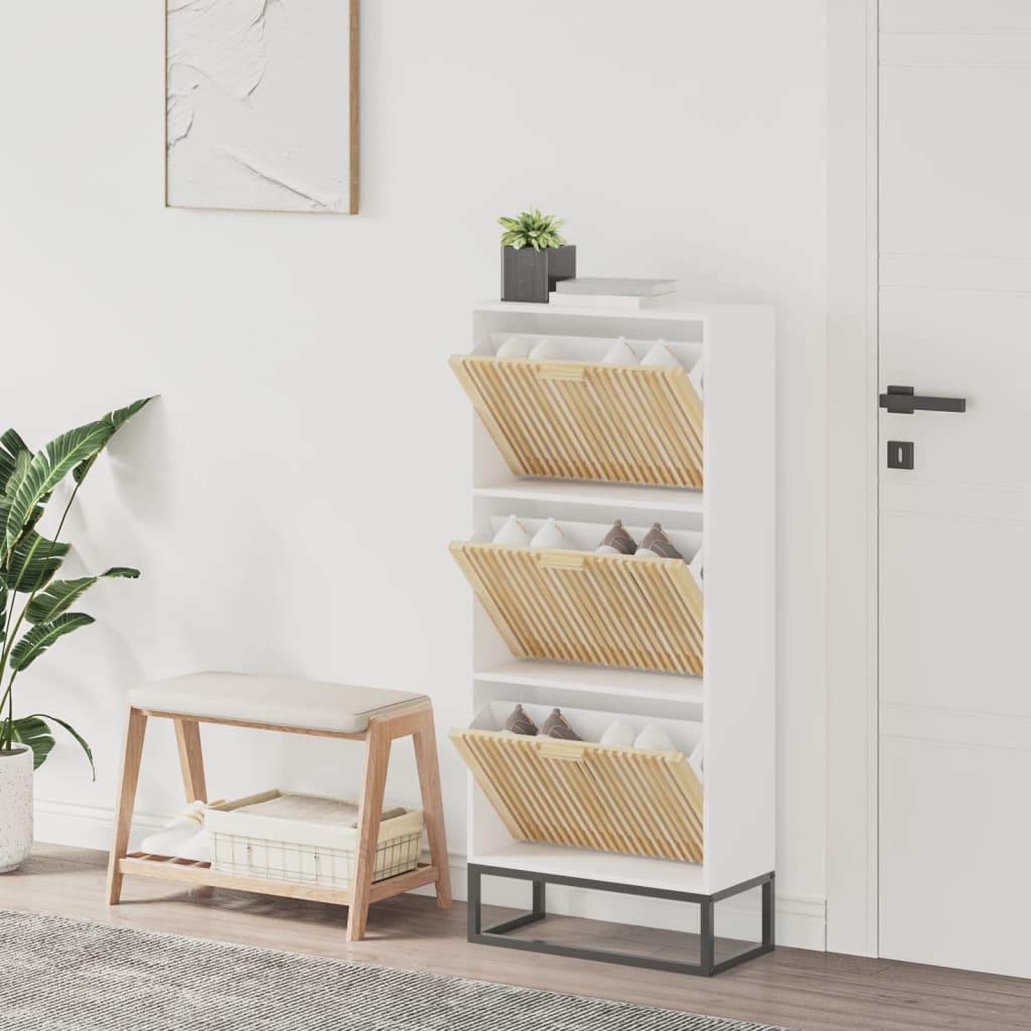 VIDAXL Armoire a chaussures blanc 52x25x120 cm bois d'ingenierie