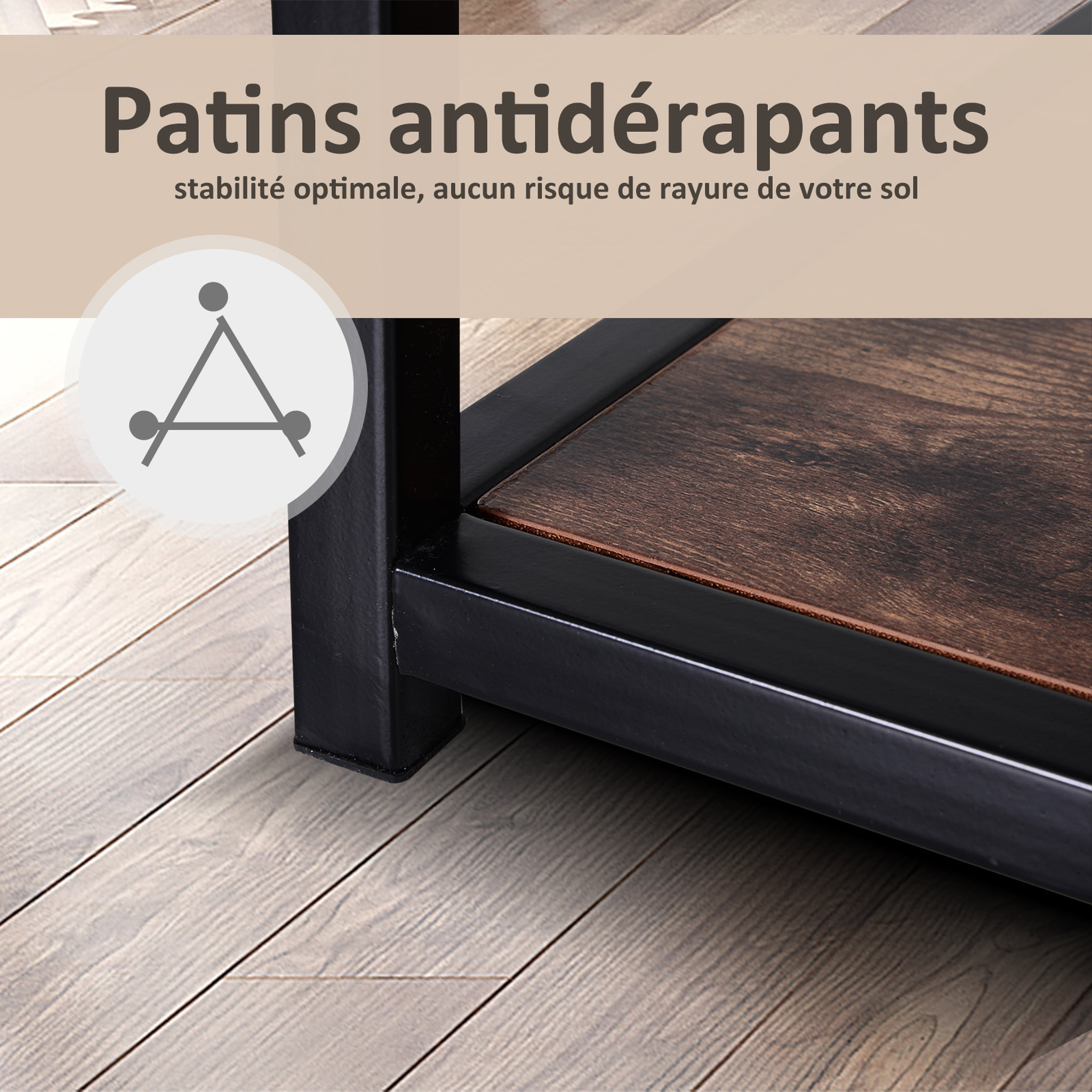 Voir la diapositive 6 : HOMCOM Meuble TV design industriel dim. 120L x 40l x 45H cm grand plateau 2 étagères panneaux particules coloris boisé métal noir