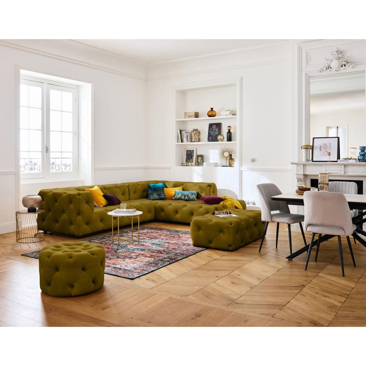 LISA DESIGN Gallata - canapé chesterfield d'angle droit - 5 places - en velours