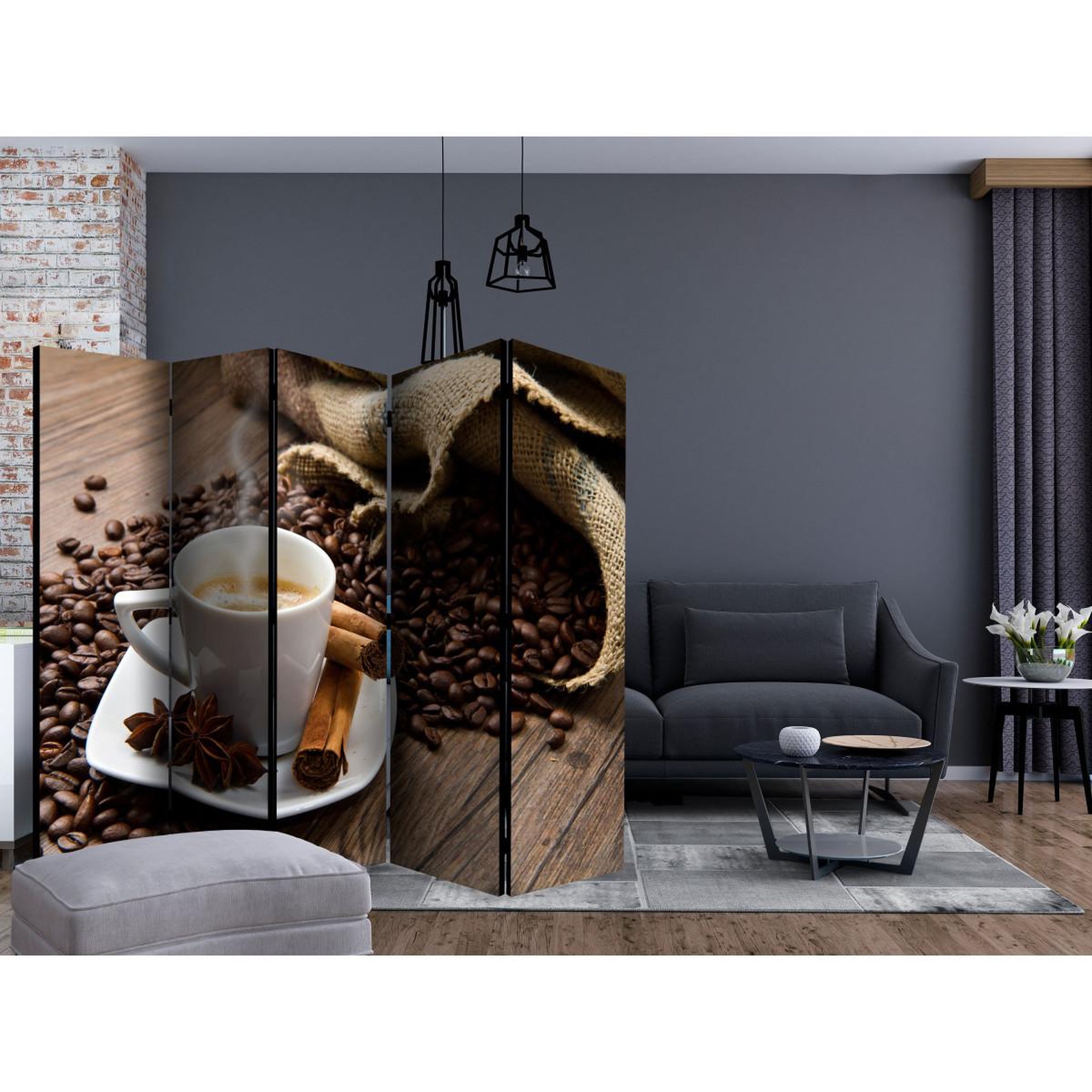 Voir la diapositive 2 : Paris Prix Paravent 5 volets  star anise coffee  172x225cm