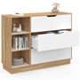 Voir la diapositive 4 : ID MARKET Commode 3 tiroirs et 3 niches OXANA hêtre et blanc