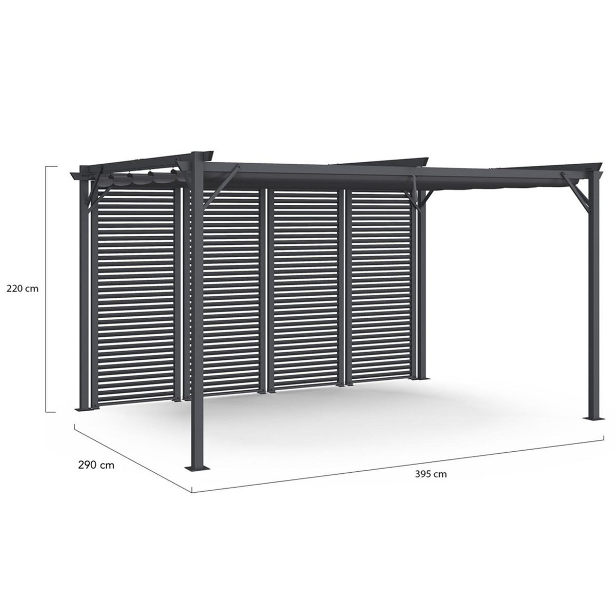 ID MARKET Pergola édition collector persienne toit rétractable 3x4M 4 pans modulables gris anthracite