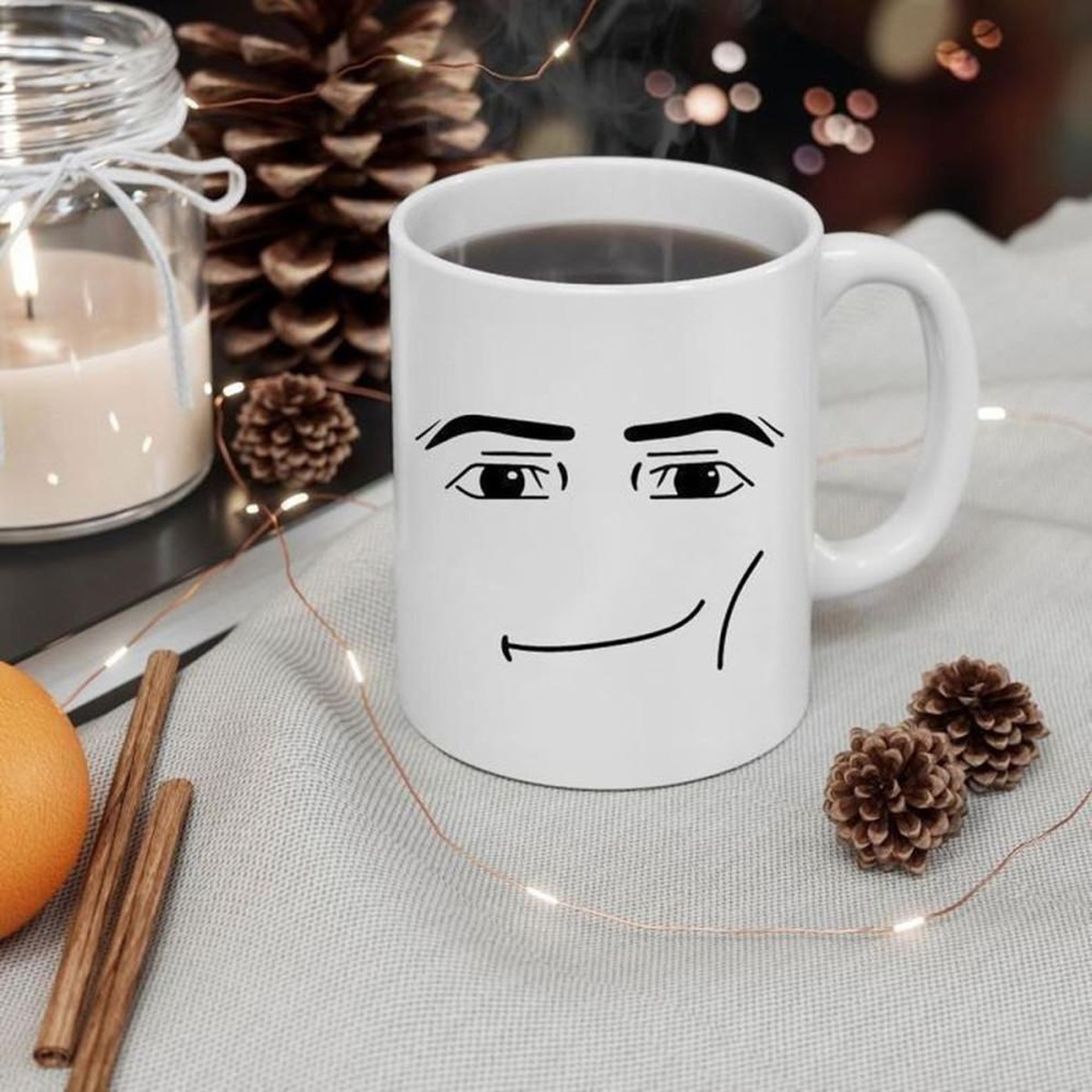 Voir la diapositive 3 : Tasse en céramique motif visage homme minimaliste 325 ml pour café, thé ou chocolat chaud