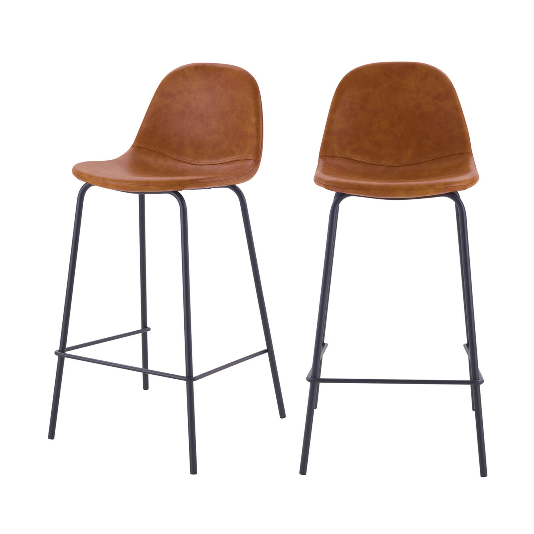 MAISON PAVANE Lot de 2 chaises pour îlot central 65 cm en cuir synthétique camel-henrik
