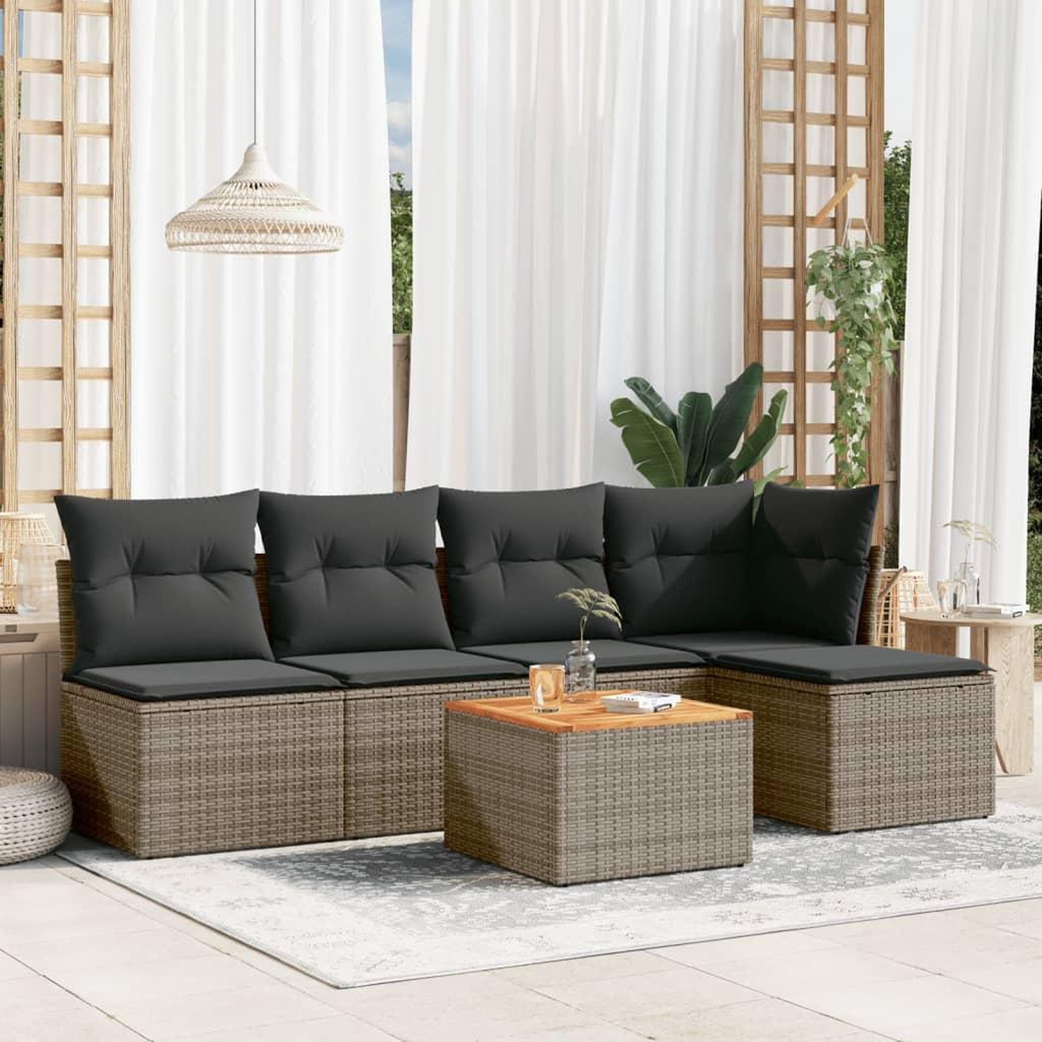 VIDAXL Salon de jardin 6 pcs avec coussins gris resine tressee