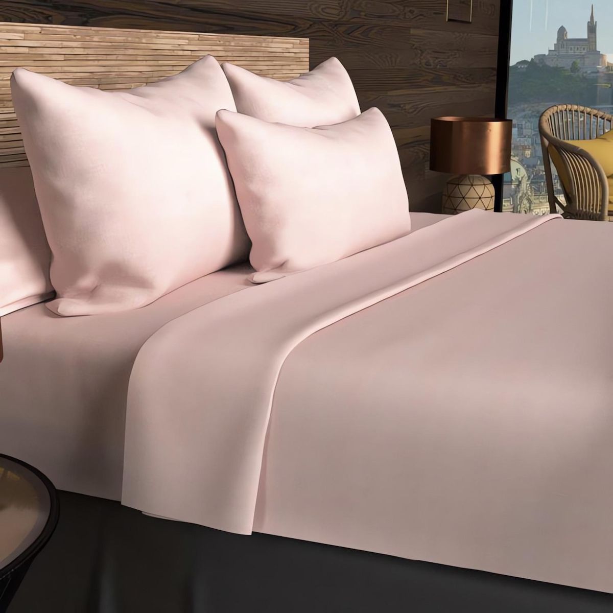 SOLEIL D'OCRE Drap housse en coton uni 57 Fils/cm2 par SOLEIL D'OCRE rose