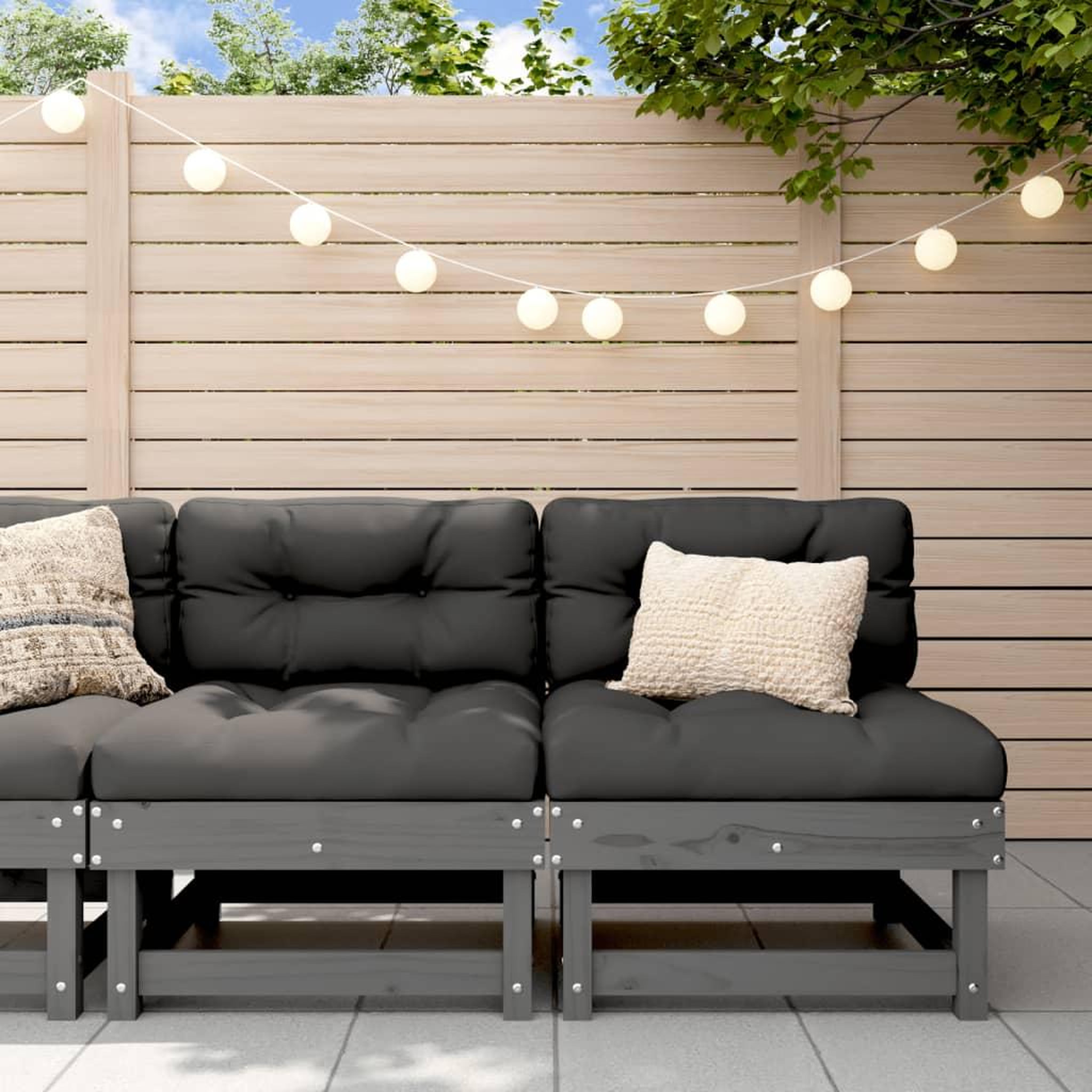 VIDAXL Canapes centraux de jardin 2 pcs gris bois de pin massif