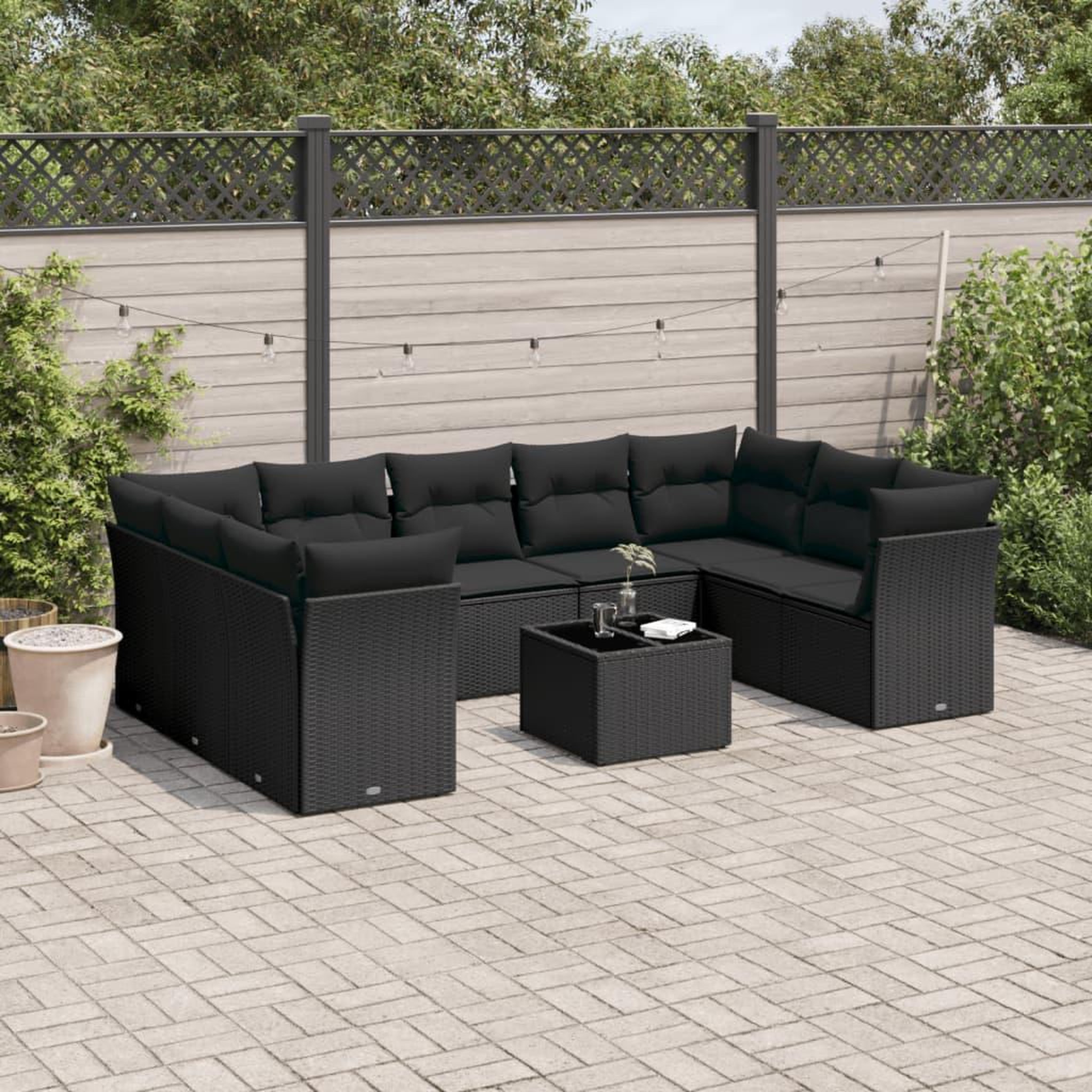 VIDAXL Salon de jardin 10 pcs avec coussins noir resine tressee