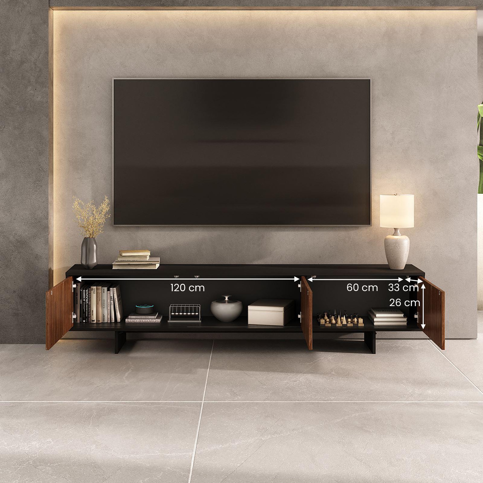 Voir la diapositive 4 : IDIMEX Meuble tv arto l 184 cm 3 portes en bois