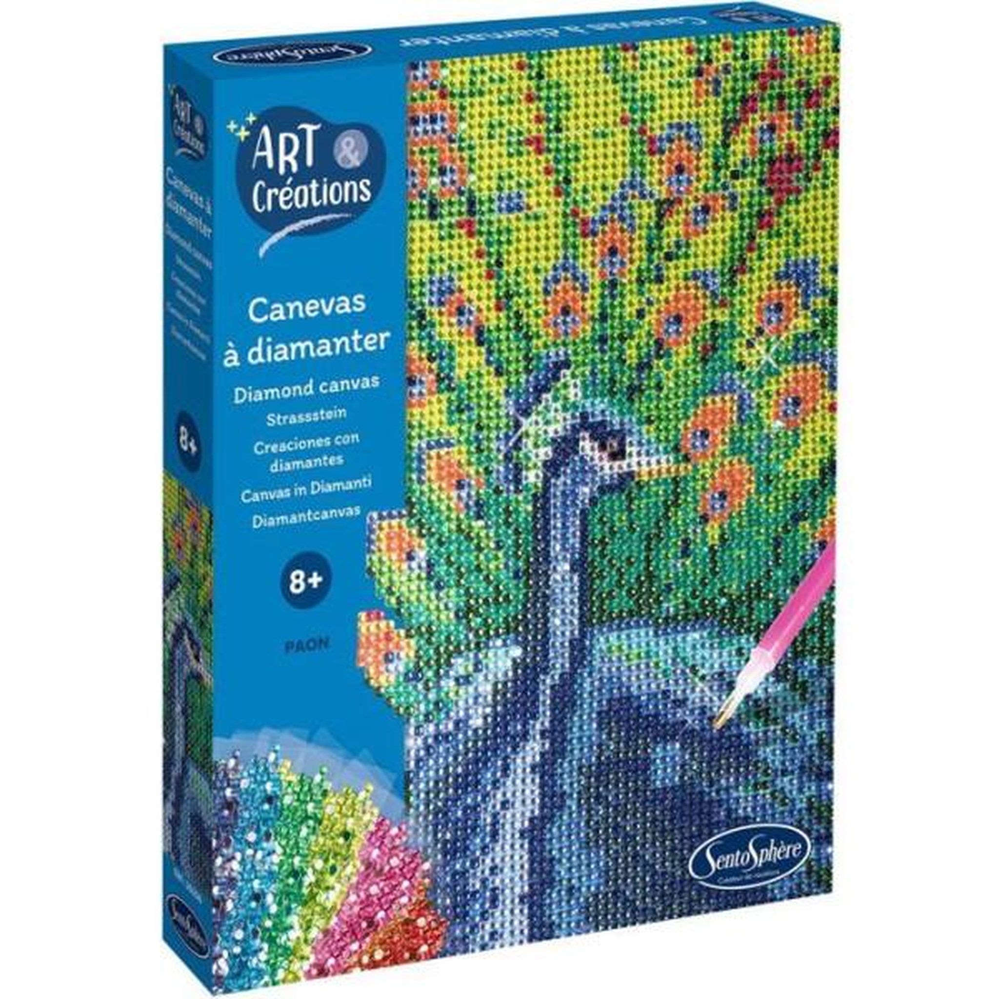 Sentosphere Création a base de mini strass - SENTOSPHERE - Art & Créations - Canevas a Diamanter - Paon - Des 8 ans