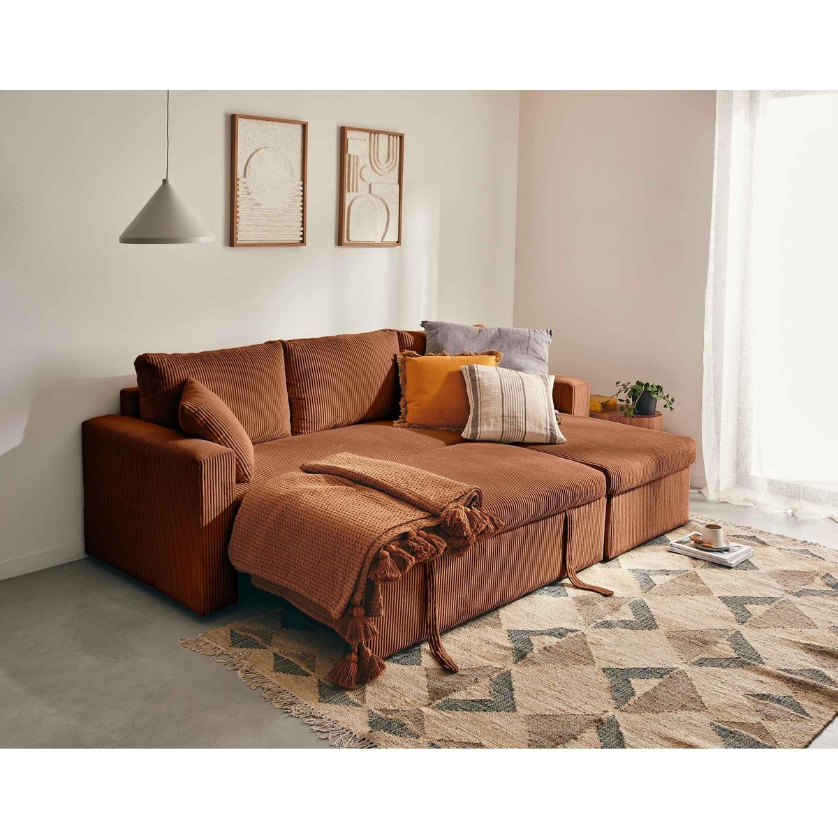 BEST MOBILIER Cyrus - canapé d'angle réversible 4 places - convertible avec coffre - en velours côtelé