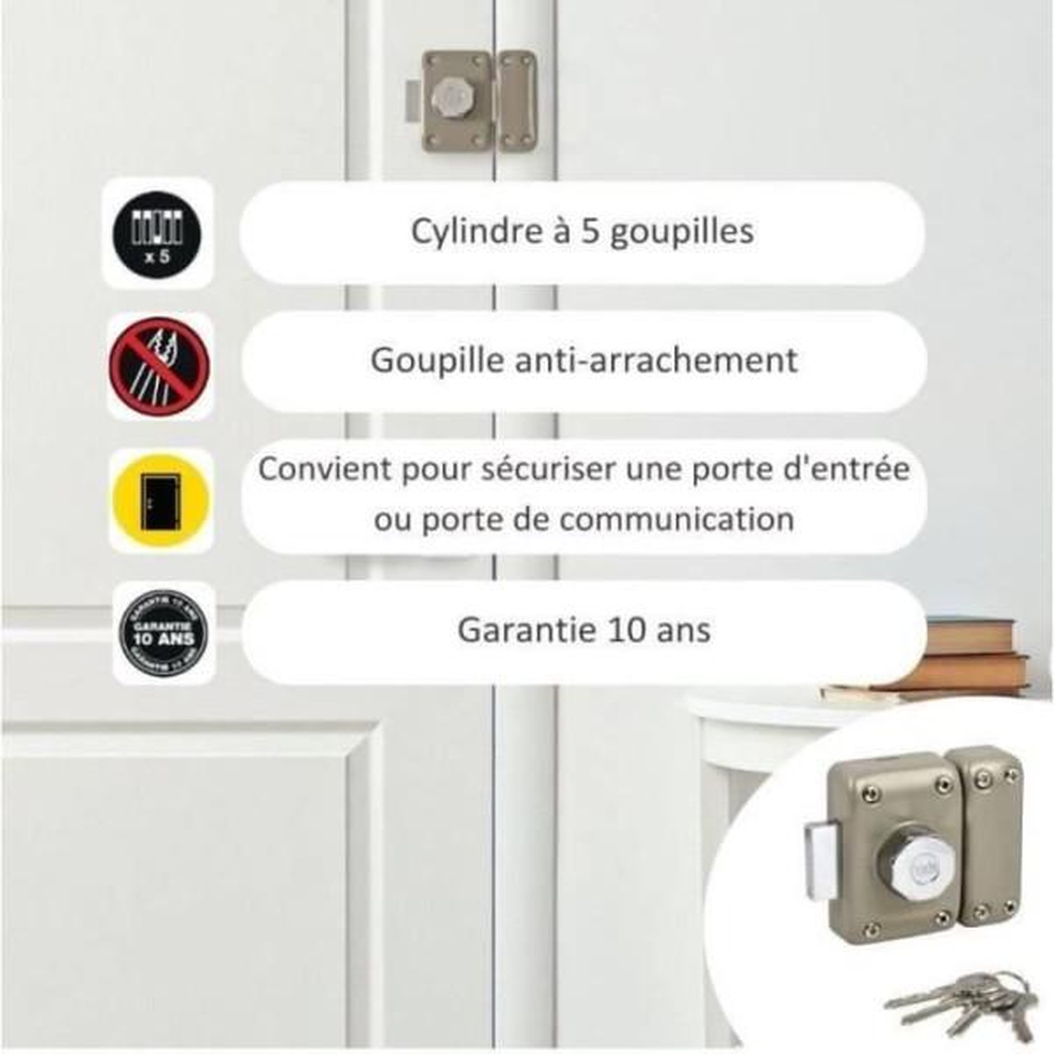 Voir la diapositive 4 : YALE Verrou de porte bouton/cylindre - yale - yv25bt-45 - protection anti arrachement - 4 clés - beige