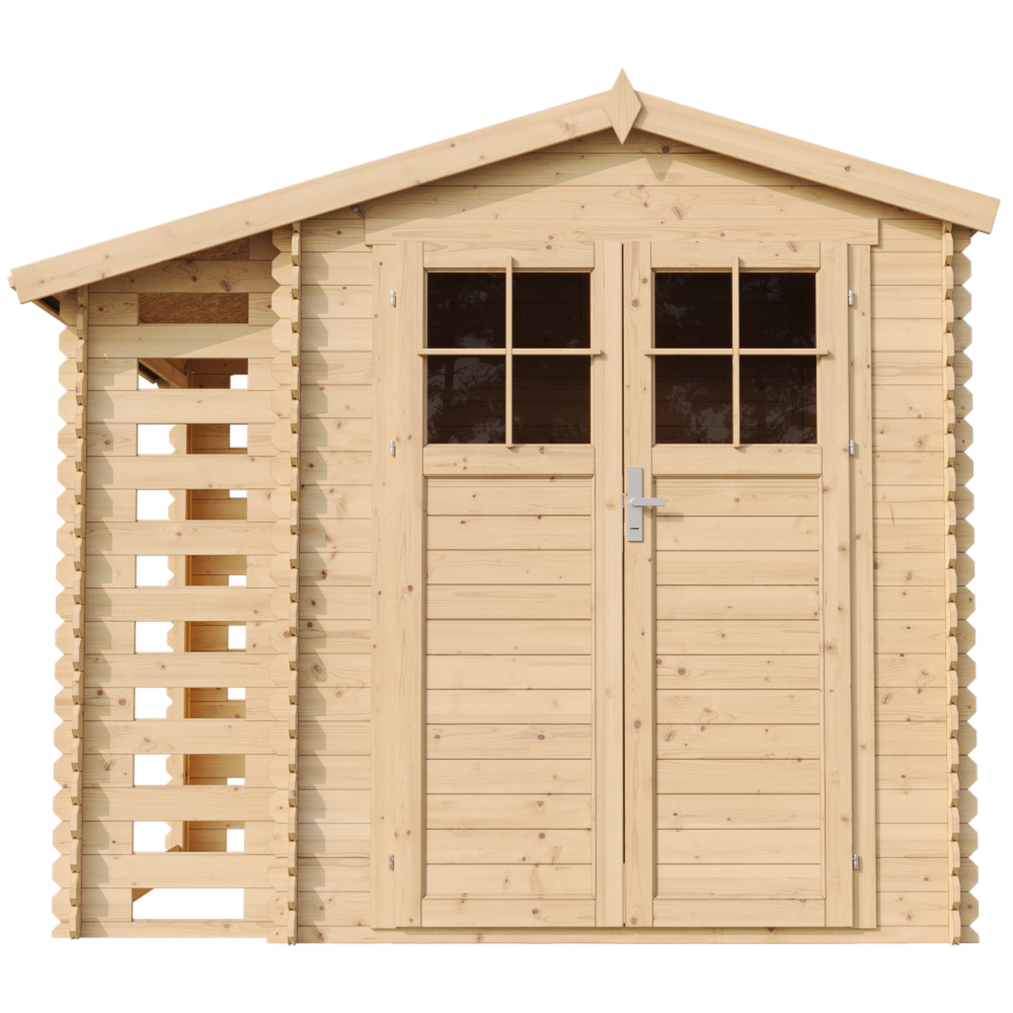 Voir la diapositive 2 : TIMBELA Abri de jardin en bois et range bûches avec sol traité - 3,53 + 0,97m2 m386f+m386g