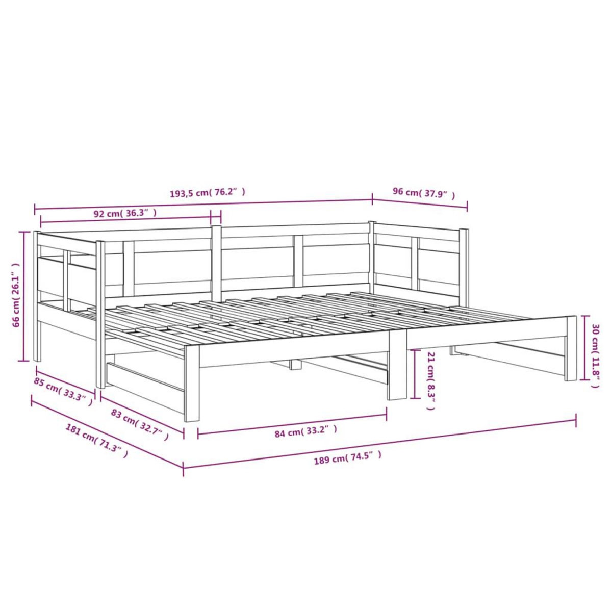 VIDAXL Lit coulissant sans matelas bois de pin massif 2x(90x190) cm