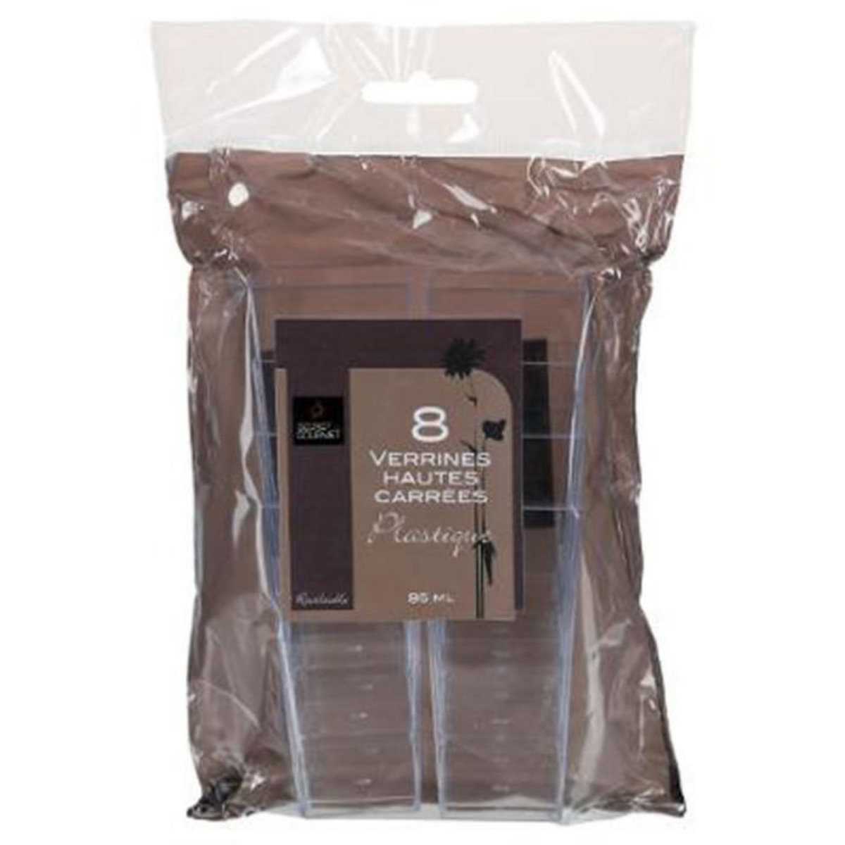 FIVE Lot de 8 Verrines Plastique Réutilisable  Carré  8,5cl Transparent