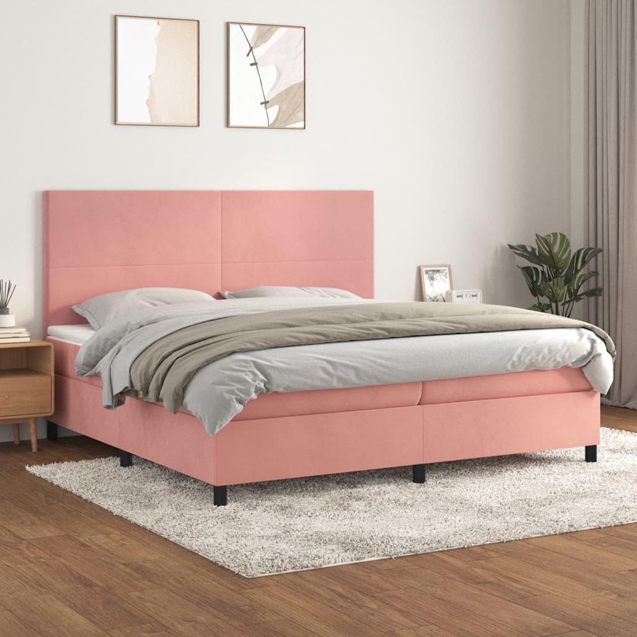 Voir la diapositive 1 : VIDAXL Sommier a lattes de lit avec matelas Rose 200x200 cm Velours