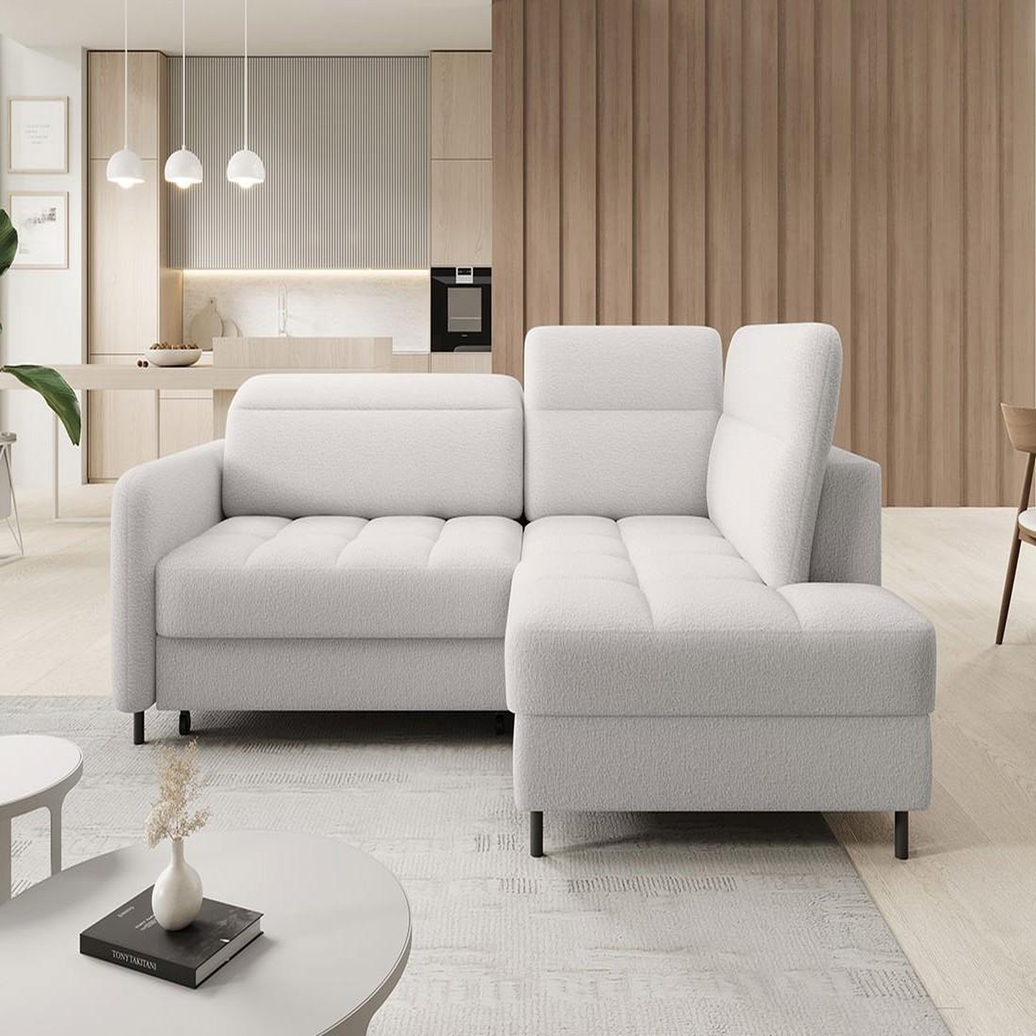 Voir la diapositive 1 : BEST MOBILIER Kalibo - canapé d'angle droit - 5 places - convertible avec coffre et têtières - en tissu bouclette