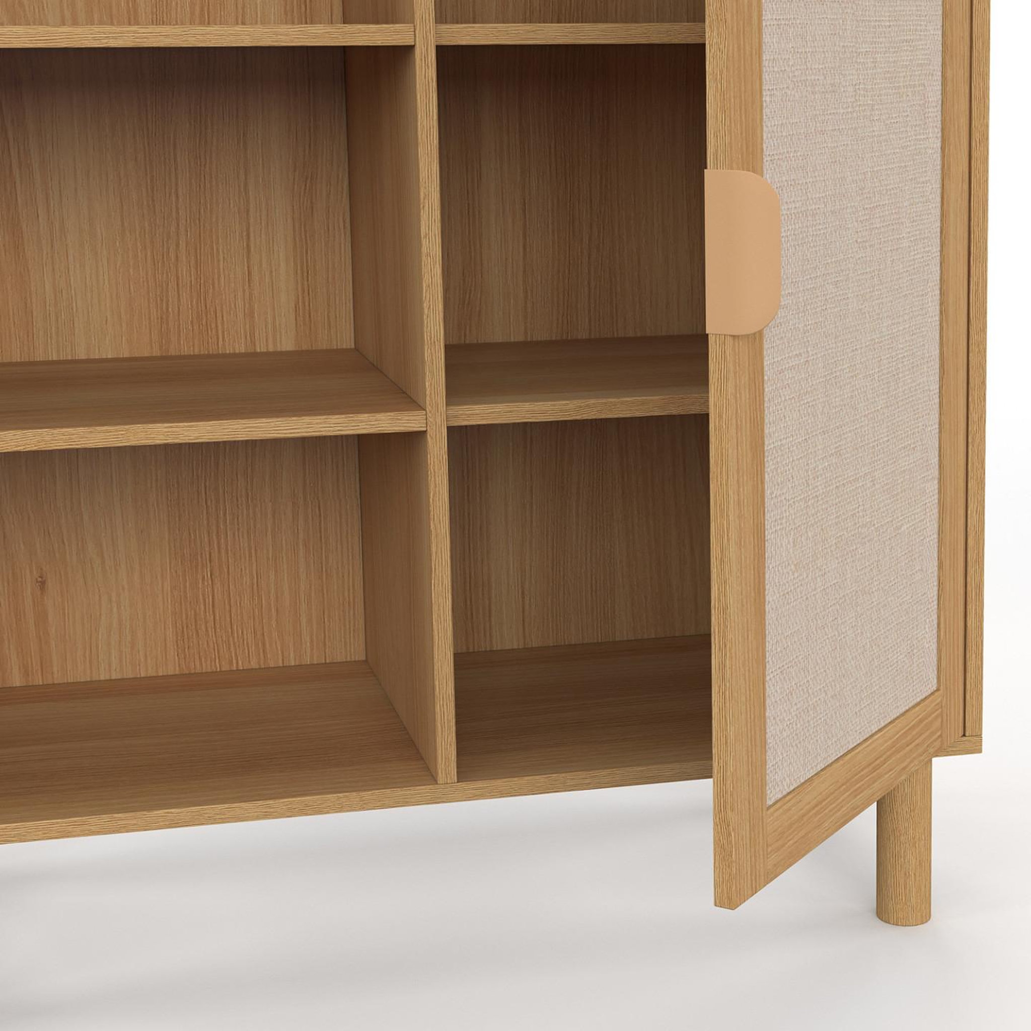 Voir la diapositive 6 : ID MARKET Buffet d'appoint 3 étagères et placard 70 cm ROBIN meuble de rangement bois et tissu effet lin