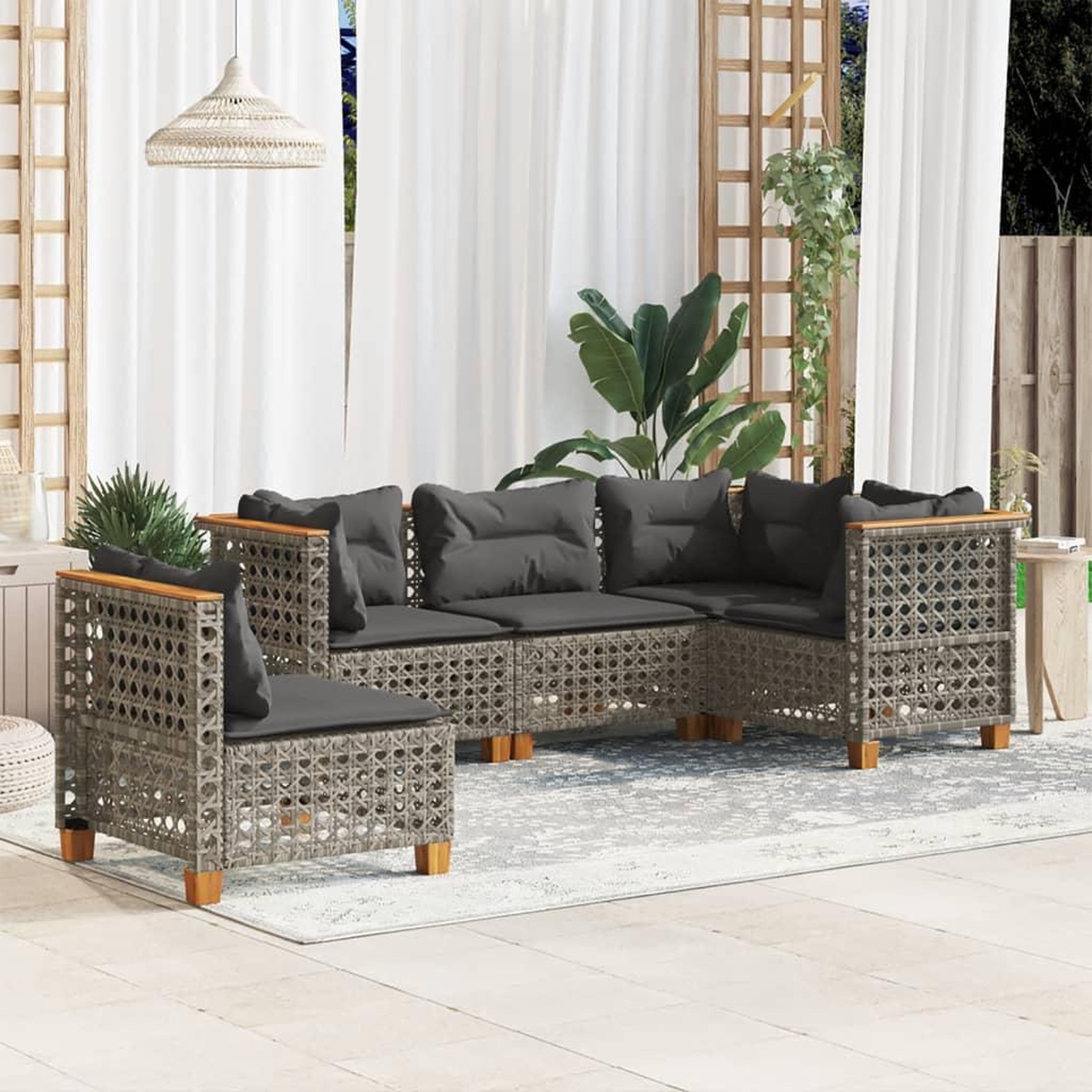 VIDAXL Salon de jardin 5 pcs avec coussins gris resine tressee
