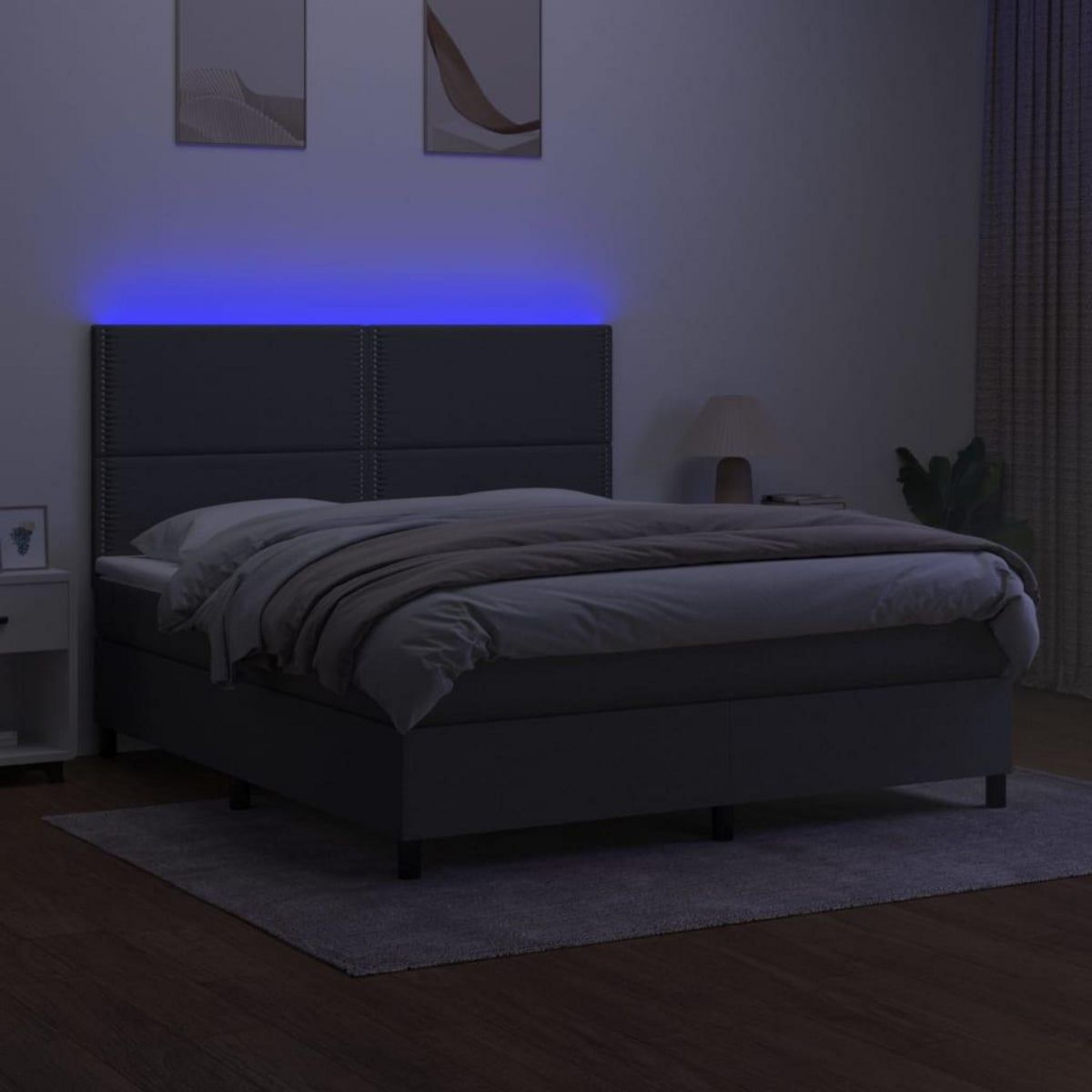 VIDAXL Sommier a lattes de lit et matelas et LED Gris fonce 180x200 cm