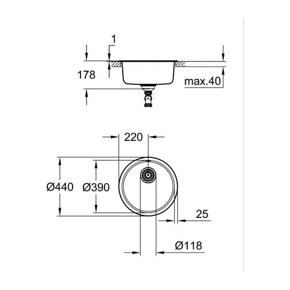 Grohe Evier de cuisine - Acier inoxydable - A encastrer par le dessus - GROHE K200 - 31720SD0