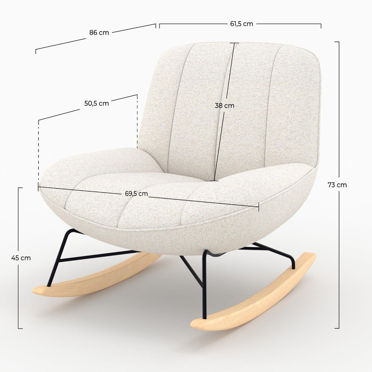Rendez vous déco Rocking chair en tissu bouclette blanc cassé-Alvin