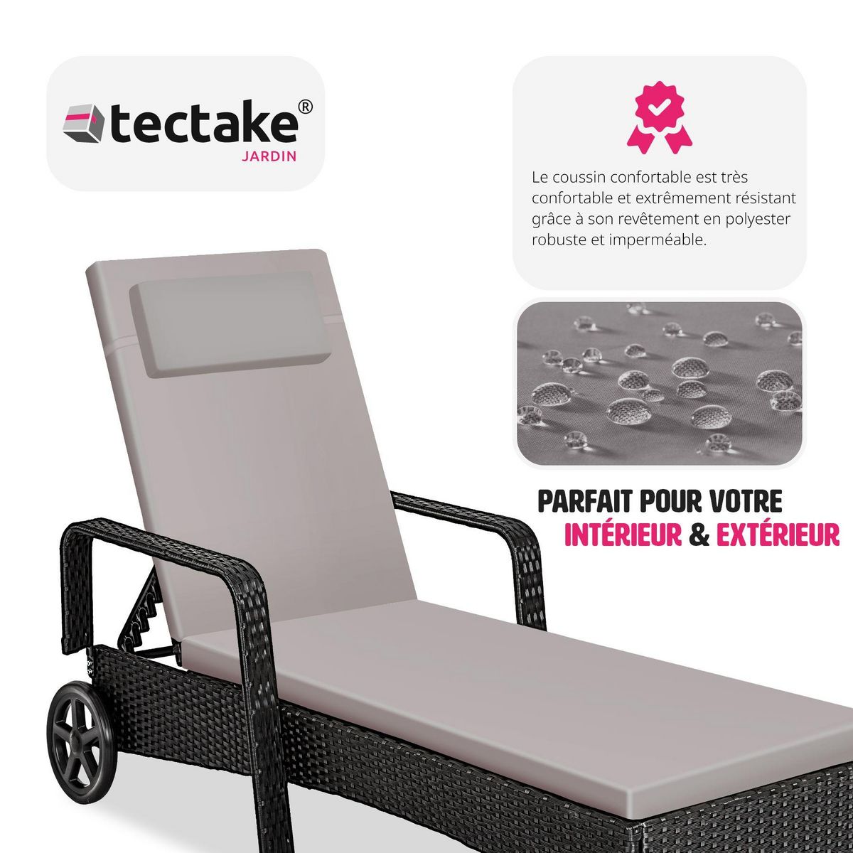 tectake Bain de soleil Transat en rotin Avec cadre en aluminium noir