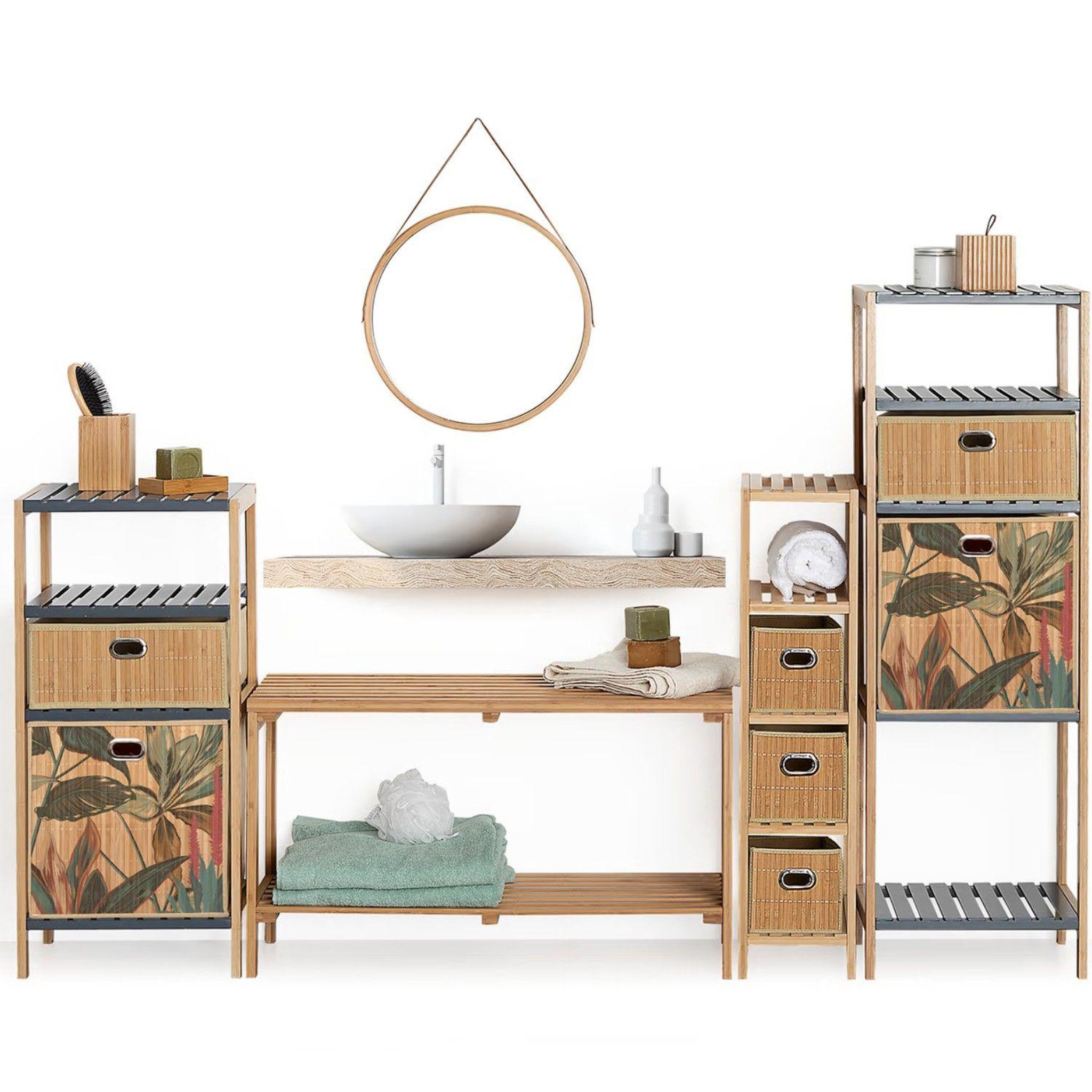 Voir la diapositive 4 : TOILINUX Lot de 2 paniers de rangement rectangulaires en bambou et tissu mix'n modul - l.31 x l.14.5 x h.15 cm - beige