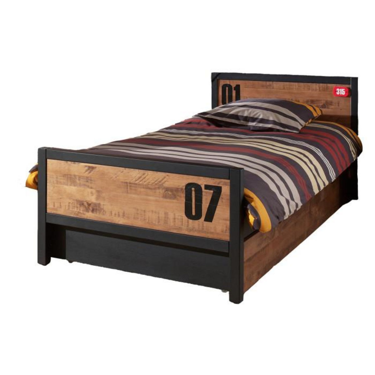 Paris Prix Pack - Lit Enfant, Sommier & Tiroir  Alex  90x200cm Marron & Noir