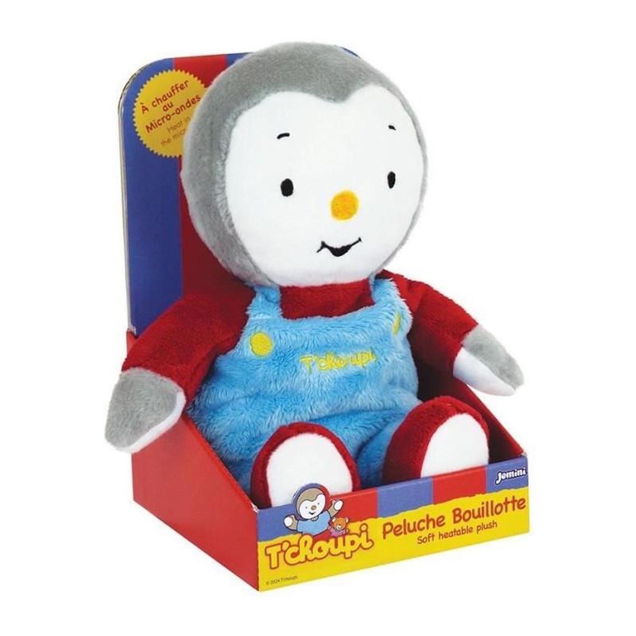 Voir la diapositive 4 : JEMINI T'choupi Peluche Bouillotte +/- 21 cm avec Micro Perles d'Argile - JEMINI - Apaise les maux de ventre et réchauffe.