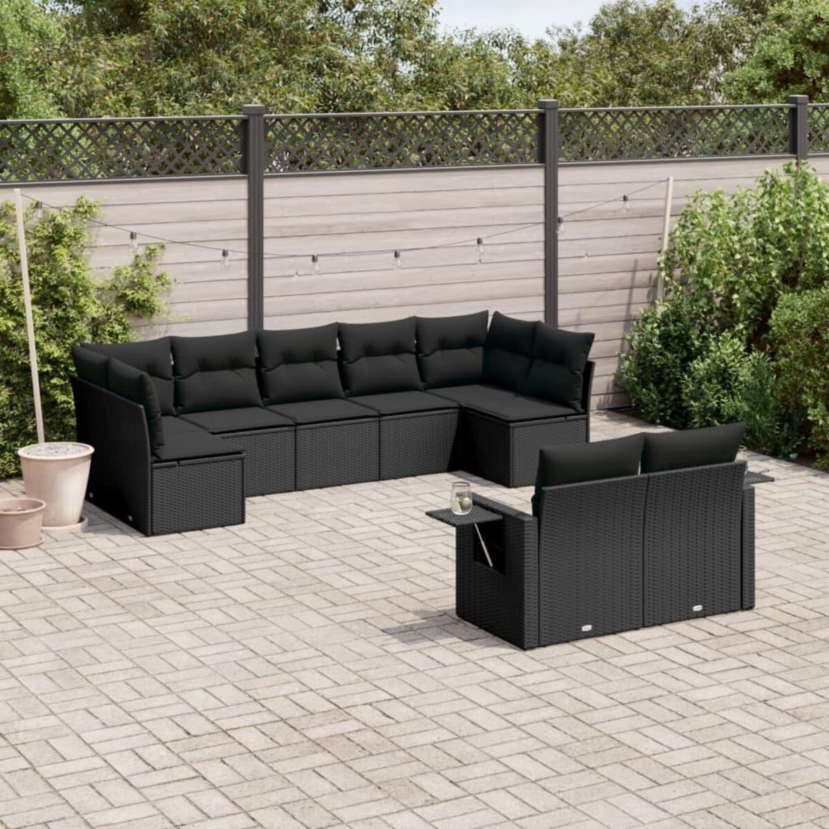 VIDAXL Salon de jardin 9 pcs avec coussins noir resine tressee