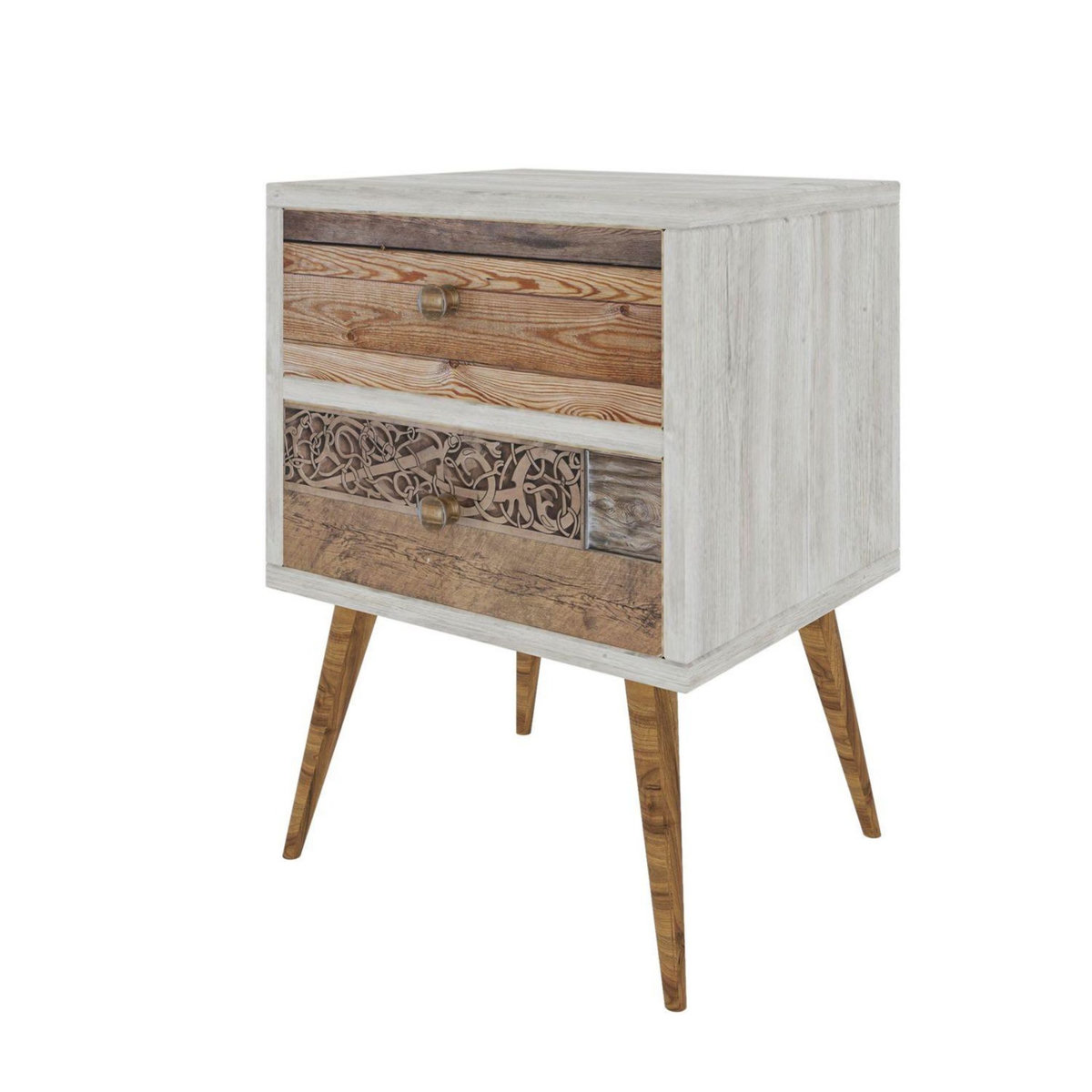 TOILINUX Table de chevet design scandinave Malmö - L. 40 x H. 55 cm - Blanc