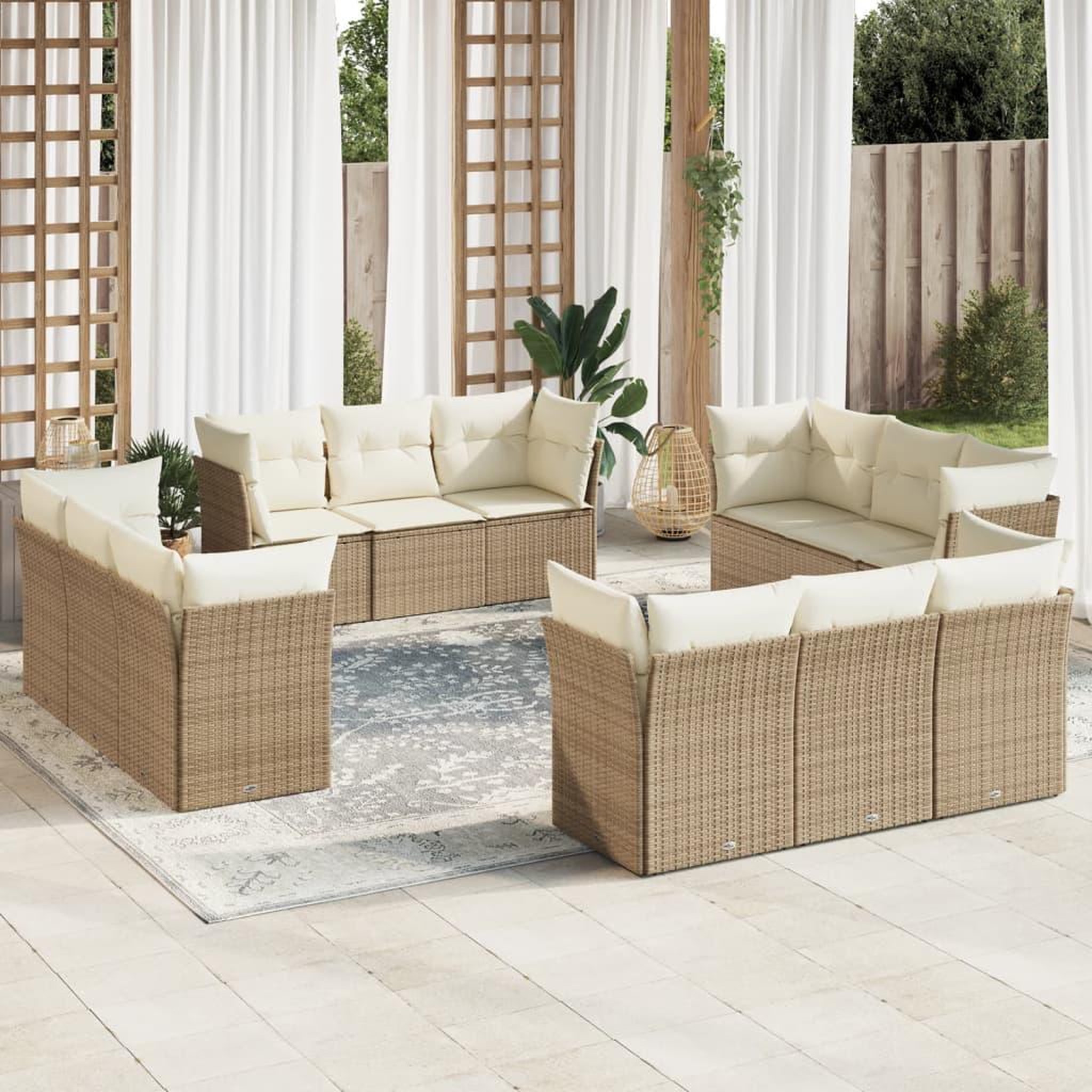 VIDAXL Salon de jardin avec coussins 12 pcs beige resine tressee