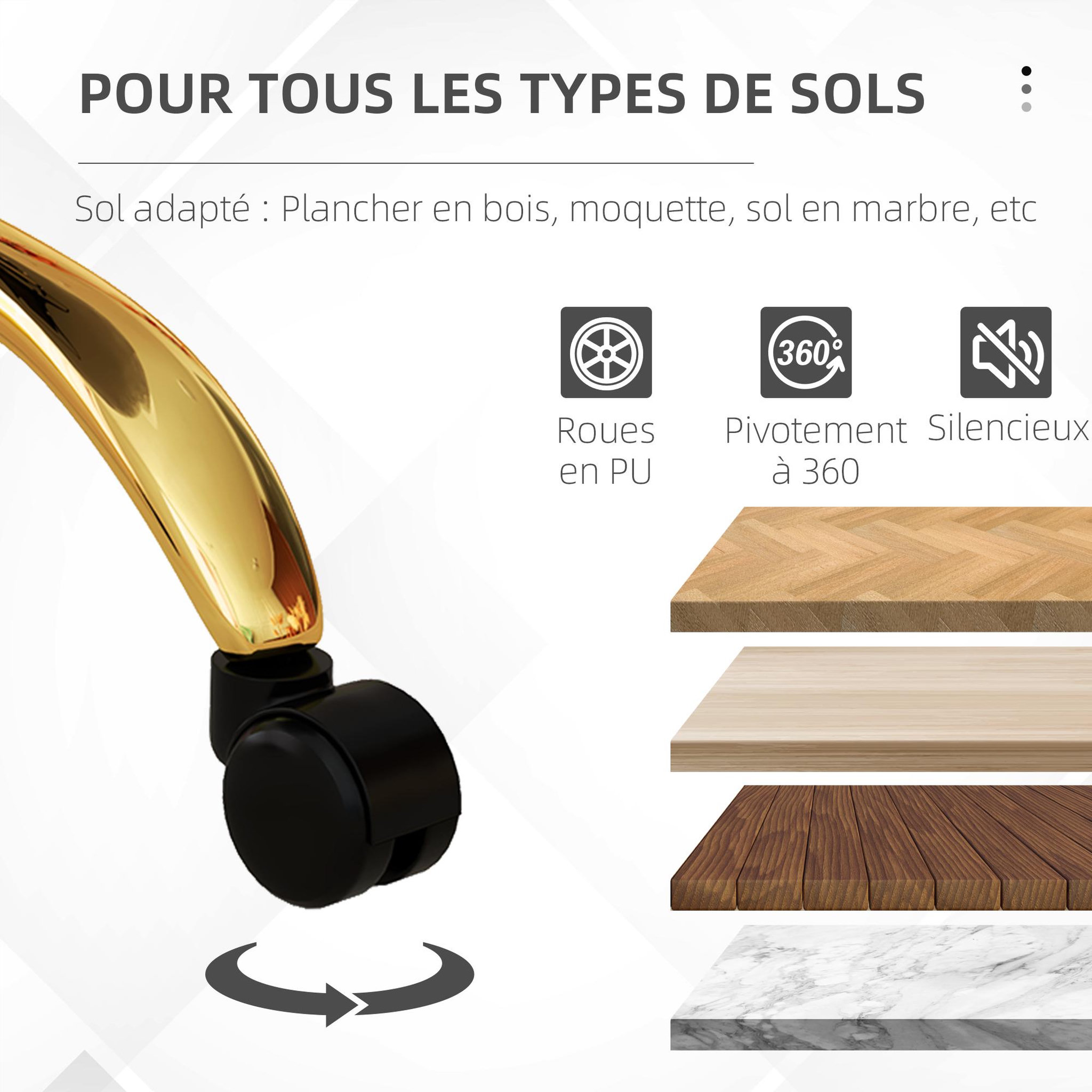 Voir la diapositive 6 : VINSETTO Chaise de bureau design effet courte laine bouclée piètement métal doré vert