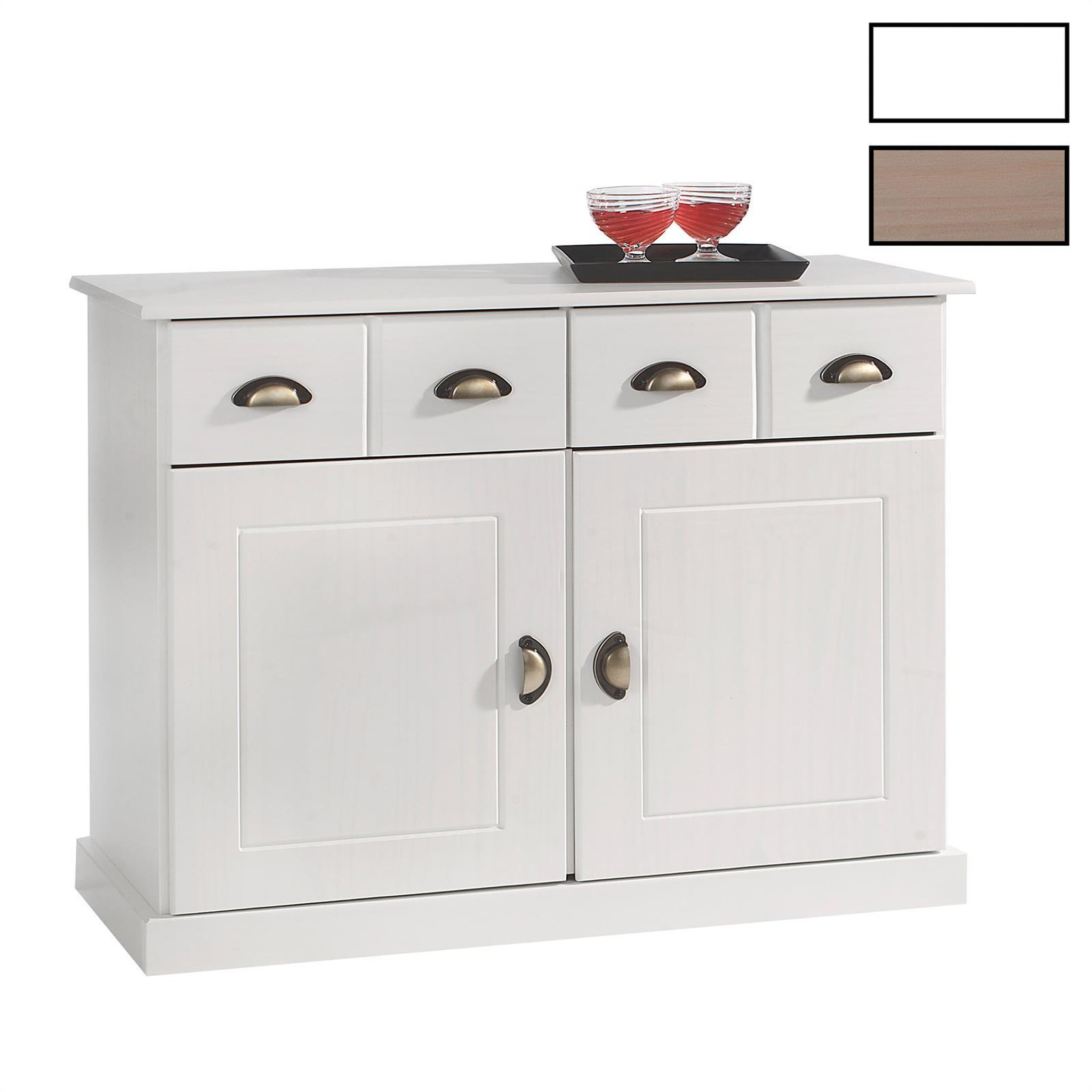 IDIMEX Buffet PARIS en pin massif, 2 portes et 2 tiroirs. Coloris disponibles : Blanc