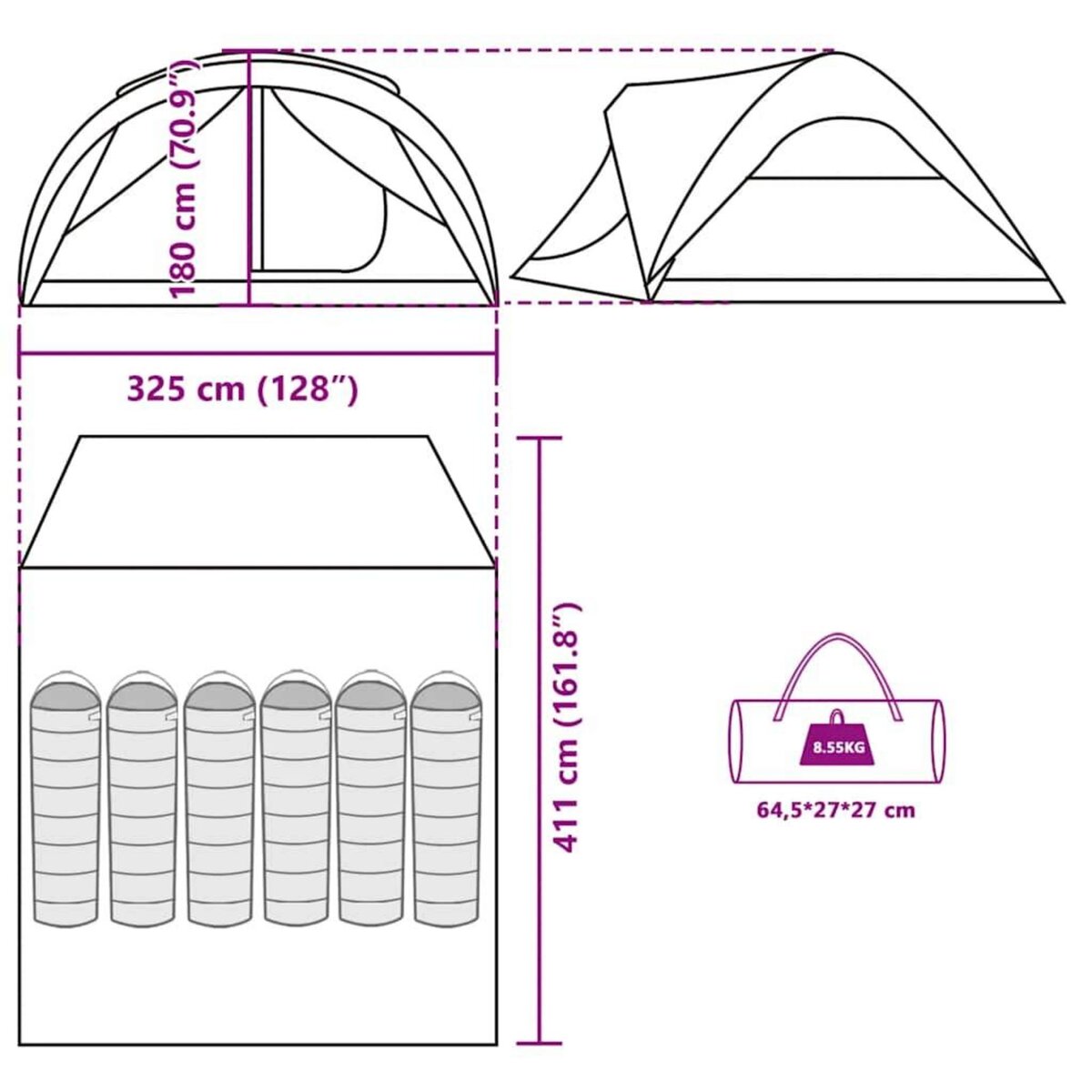 VIDAXL Tente familiale tunnel 6 personnes vert impermeable
