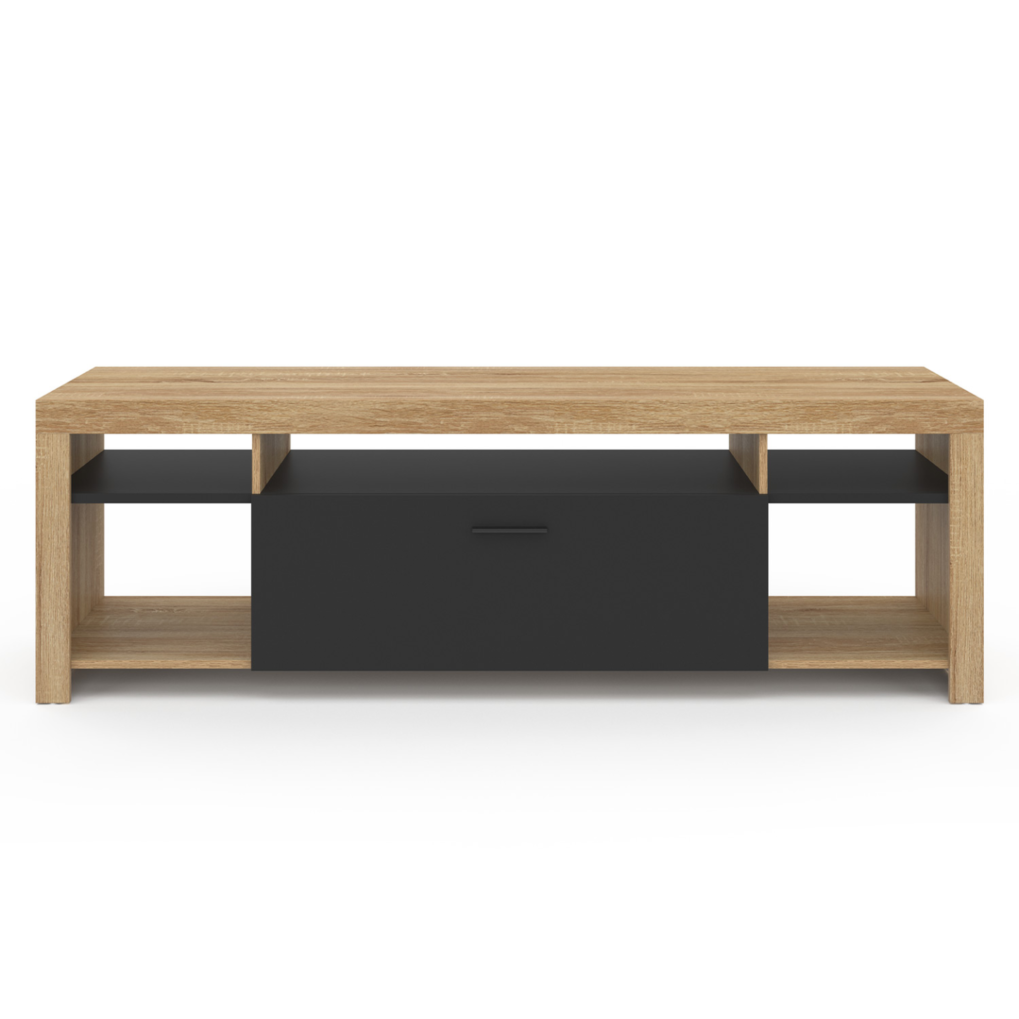 Voir la diapositive 3 : ID MARKET Meuble tv 140 cm malo bois et placard noir