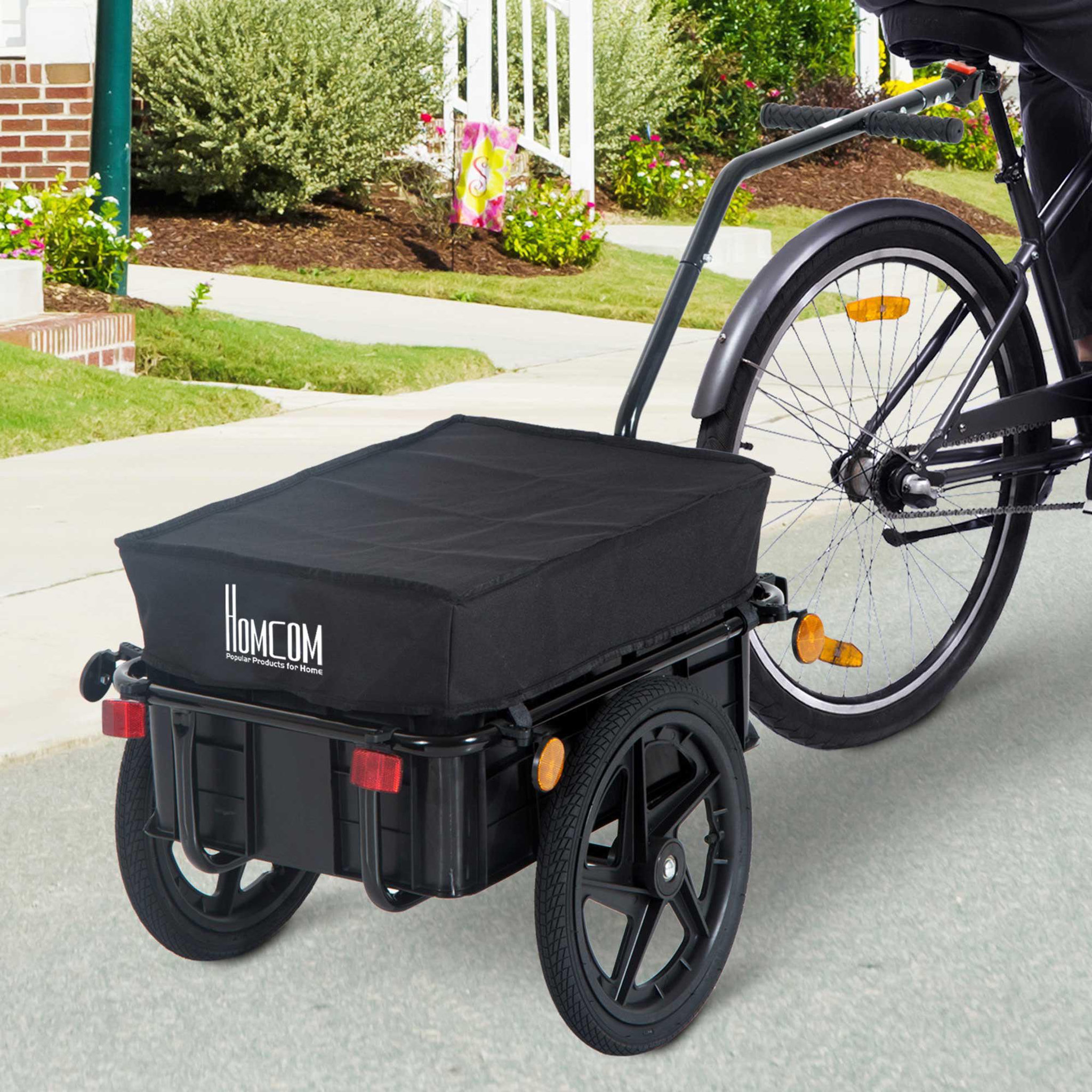 Voir la diapositive 2 : HOMCOM Remorque vélo remorque de transport pour vélo 144l x 59l x 80h cm barre d'attelage universelle acier noir