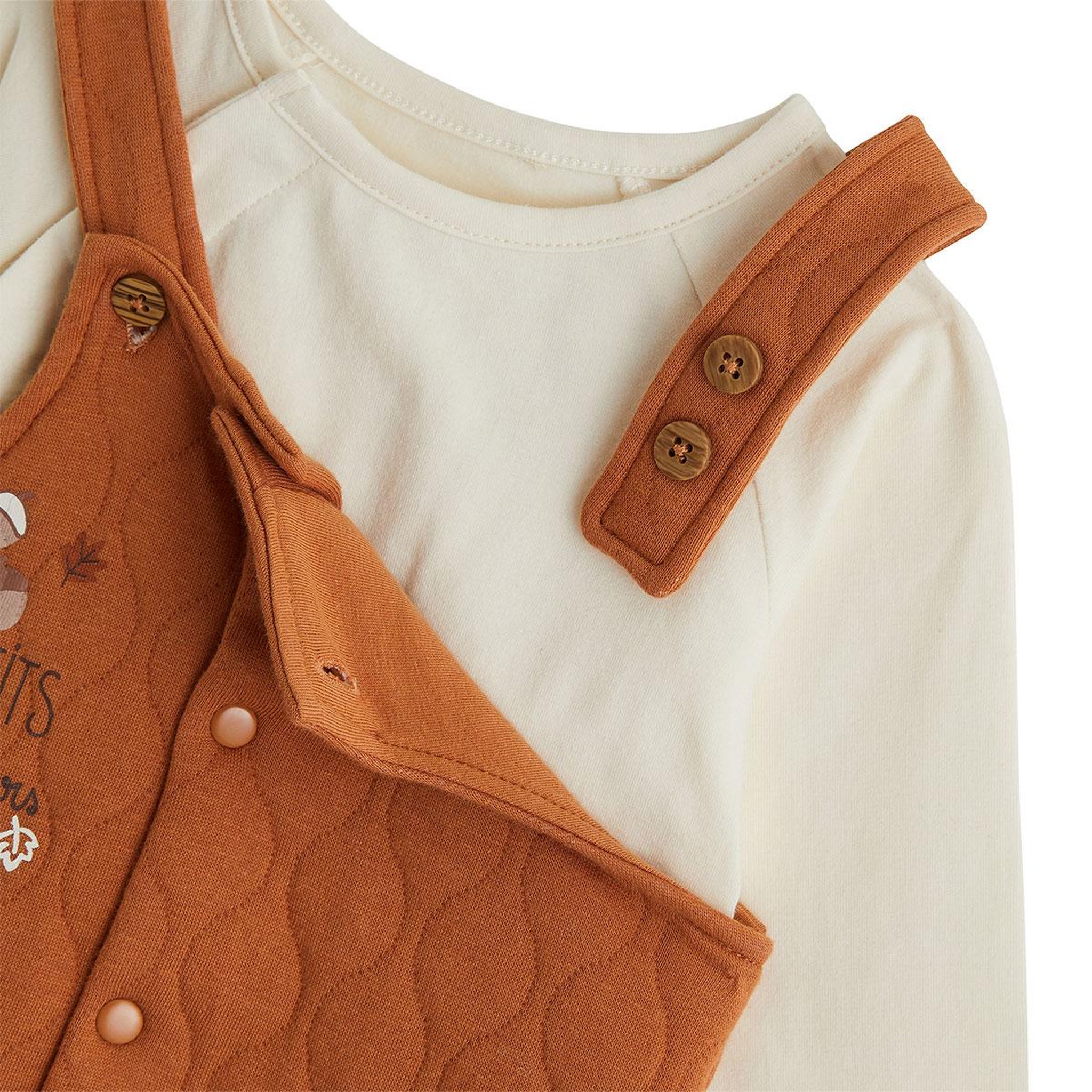 Voir la diapositive 3 : PETIT BEGUIN Ensemble salopette bébé matelassé et t-shirt caramel
