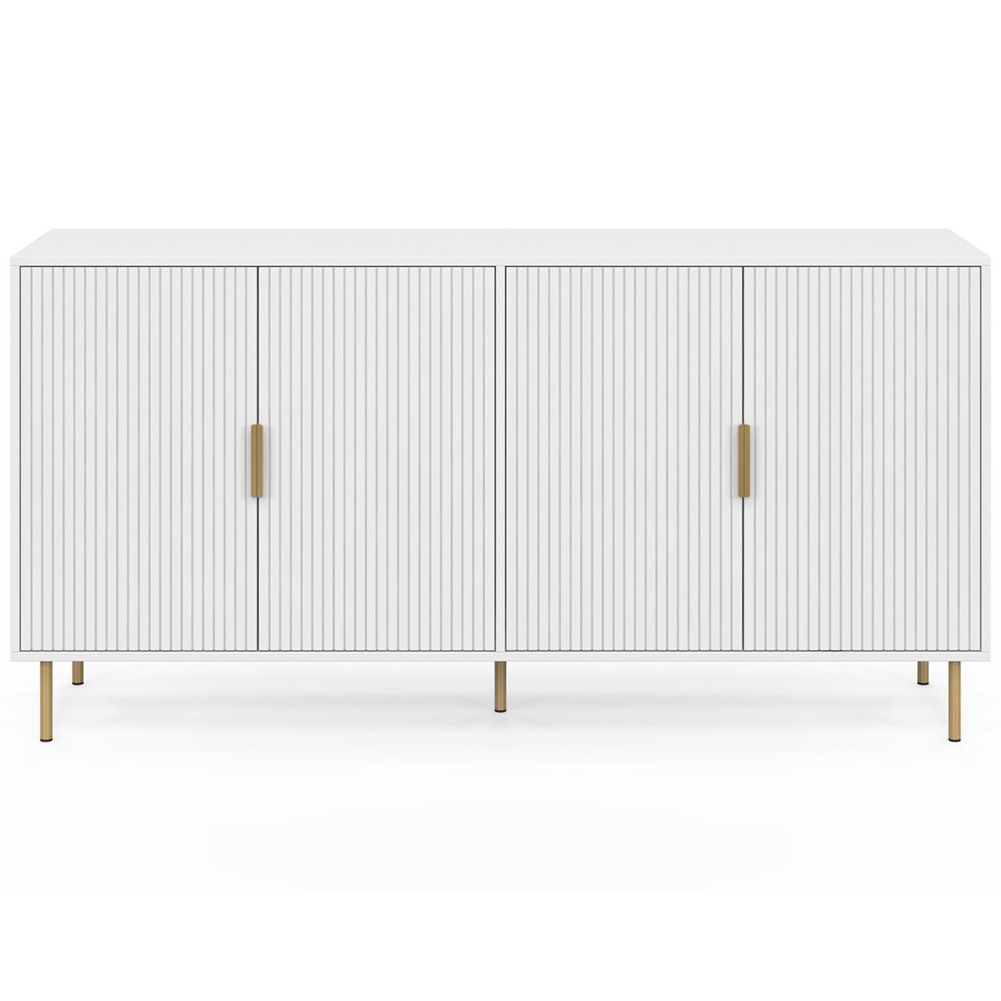 Voir la diapositive 3 : ID MARKET Buffet 160 cm marcel 4 portes blanc effet lattes et finitions dorées