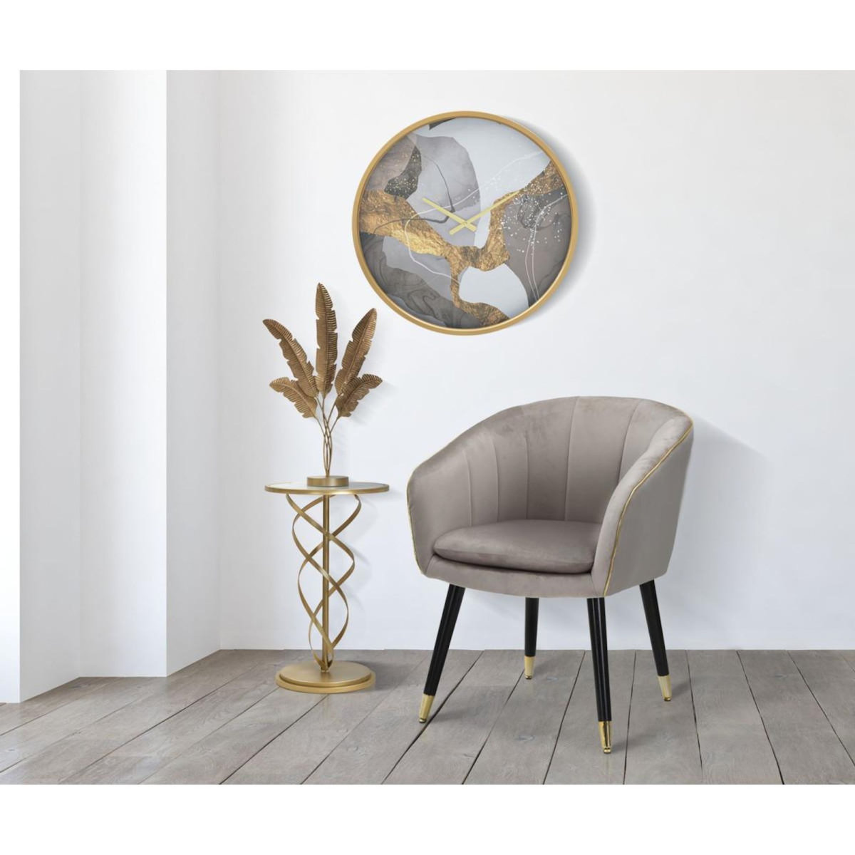 Paris Prix Table d'Appoint Effet Marbre  Spirale  61cm Blanc & Or
