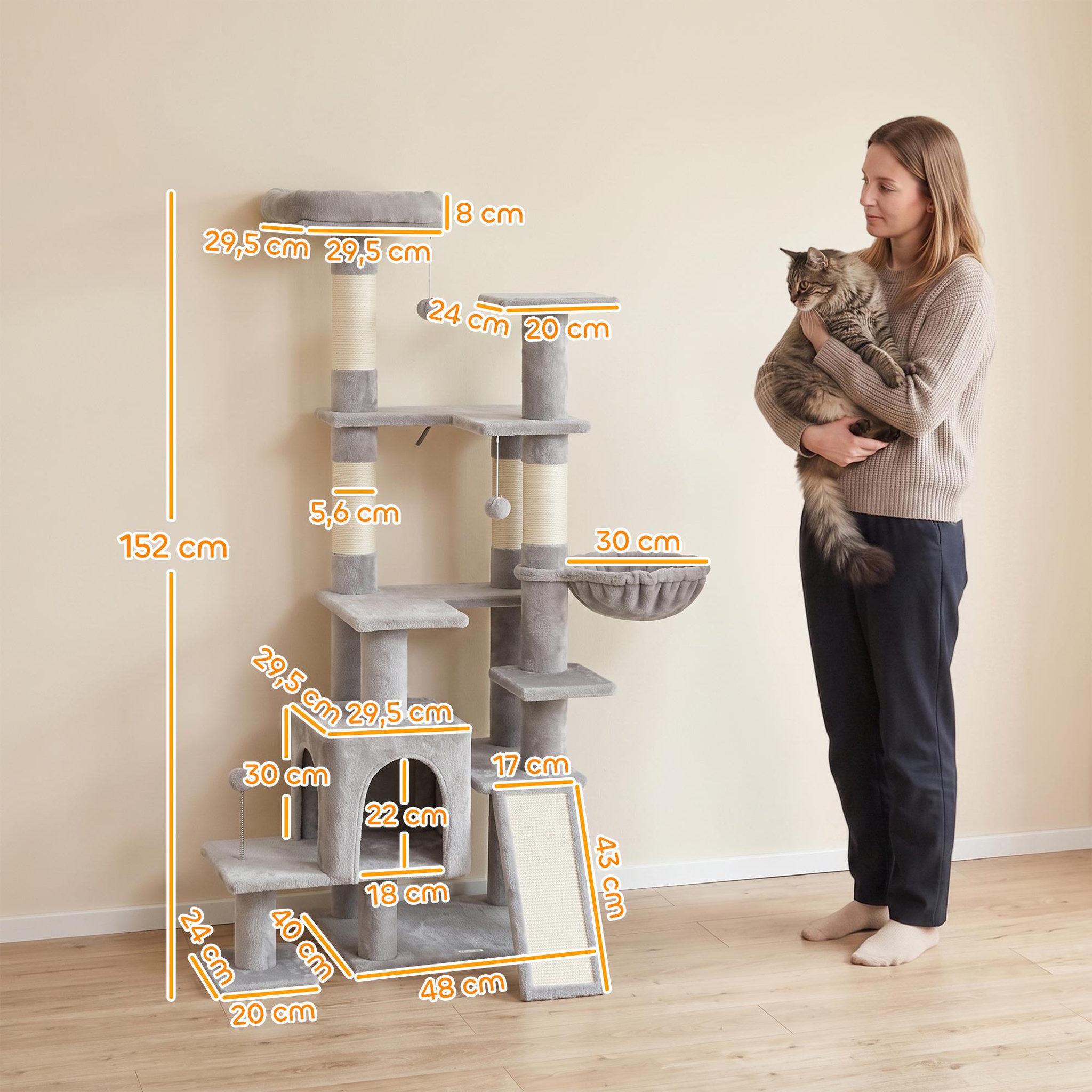 Voir la diapositive 3 : PAWHUT Arbre à chat 5 niv. H.152 cm multi-équipé gris clair