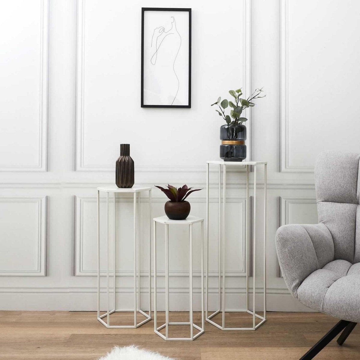 The Home Deco Factory 3 Portes plantes sellettes design Théo